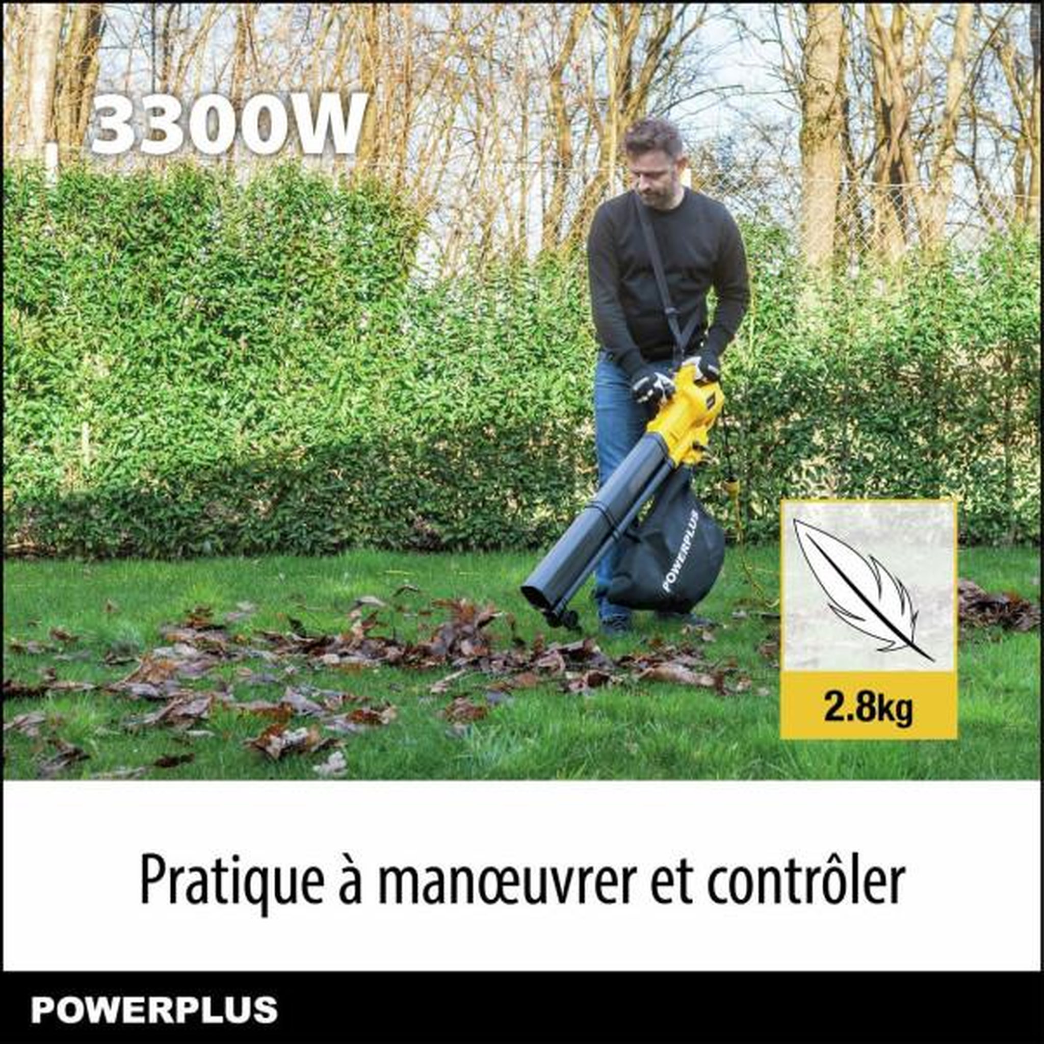 Voir la diapositive 5 : POWERPLUS Souffleur de feuilles électrique - POWER PLUS - POWEG4030 - 3300 W - Vitesse d'air maximale de 250 km/h