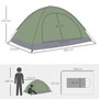 OUTSUNNY Tente de camping 2 personnes dim. 206L x 152l x 110H cm - portes zippée, poche rangement sac de transport inclus - fibre verre polyester Oxford gris vert