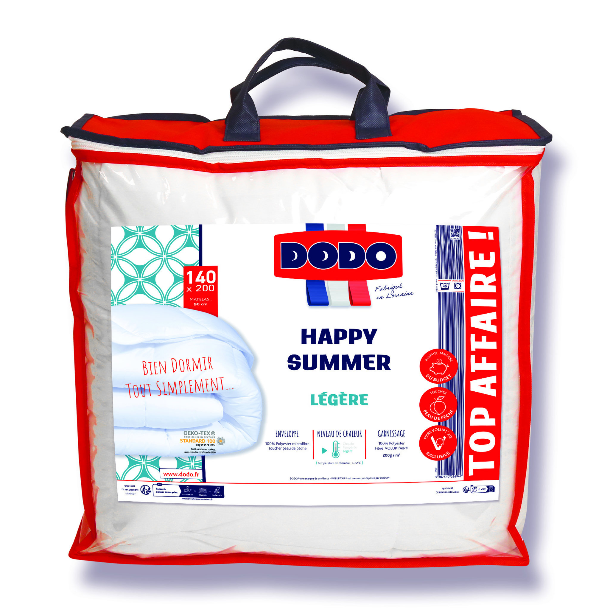 Voir la diapositive 4 : DODO Couette légère en microfibre toucher peau de pêche 200 g/m² HAPPY SUMMER 