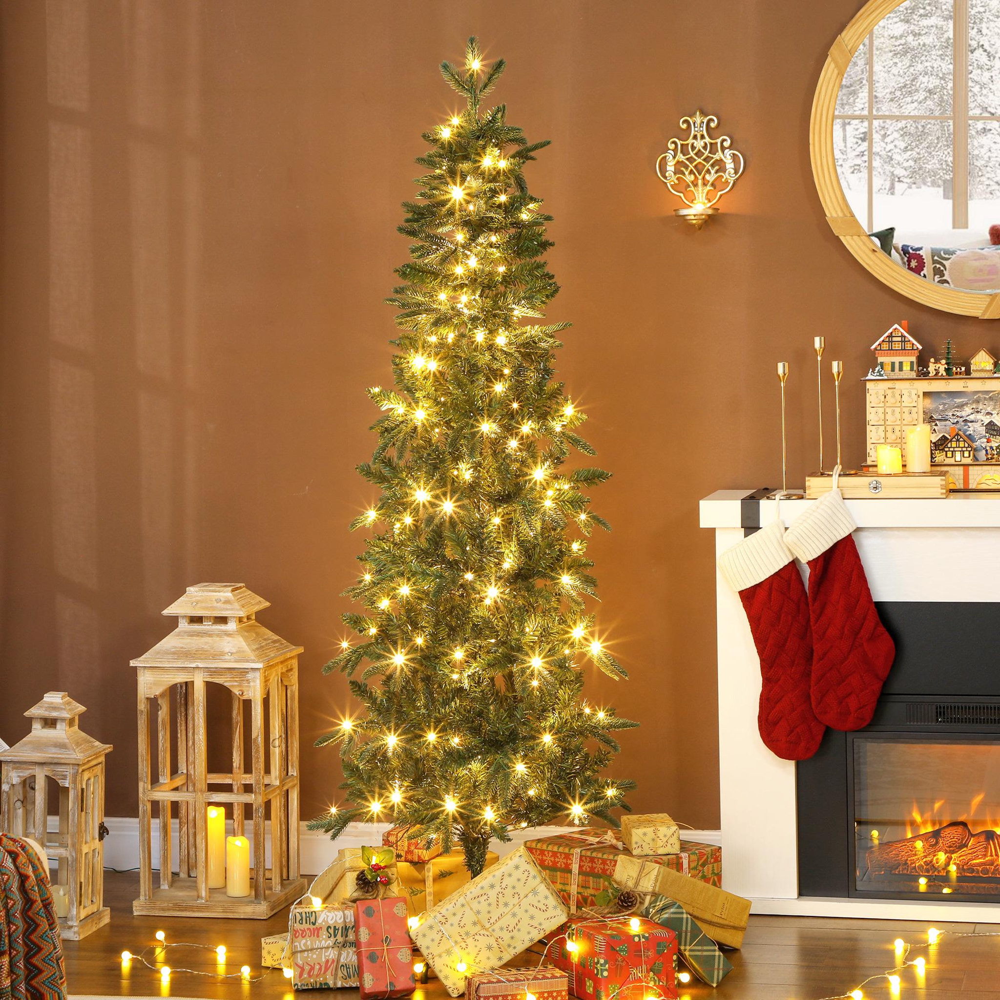 Voir la diapositive 4 : HOMCOM Sapin de noël artificiel led x 200 blanc chaud 8 modes h.180 cm 605 branches support vert