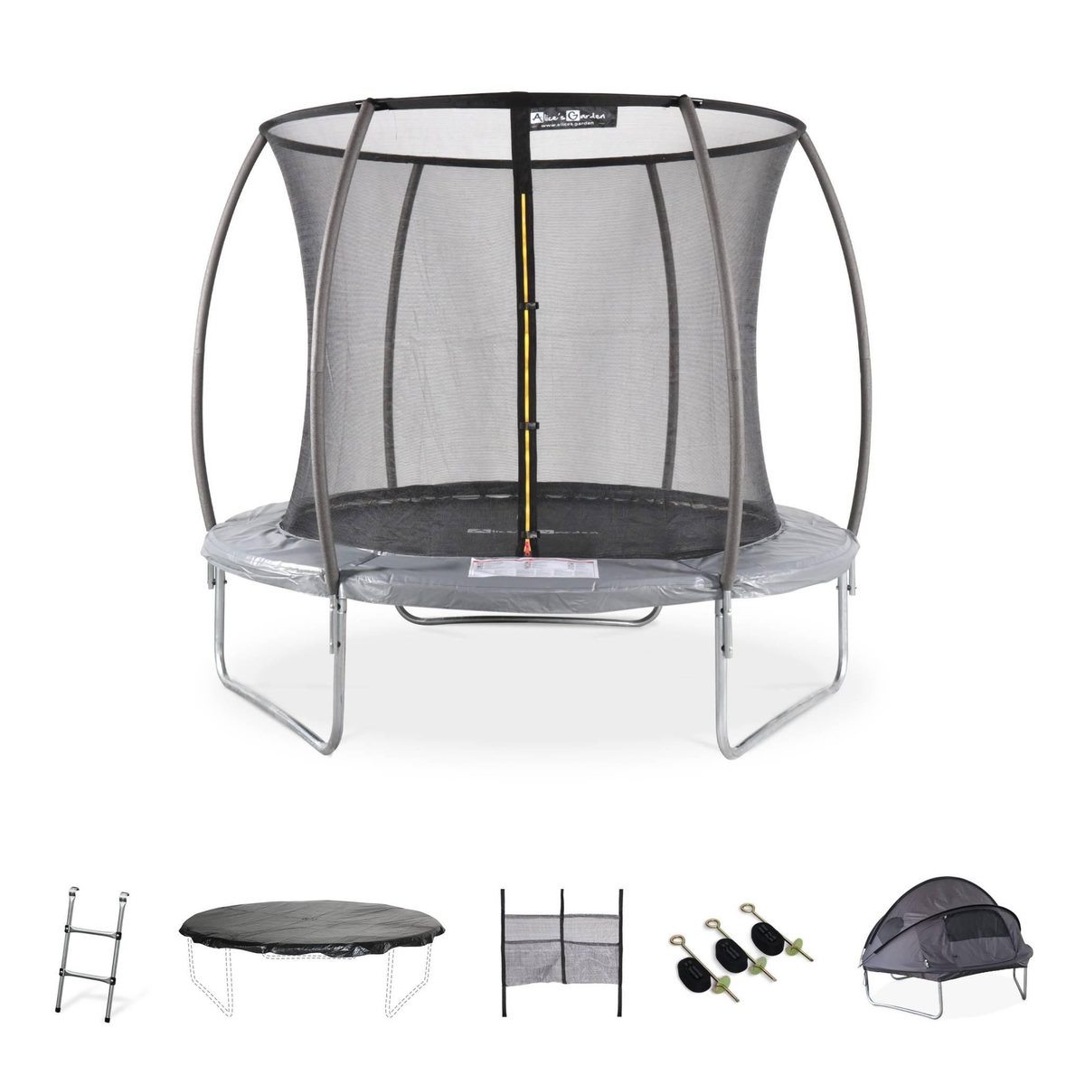SWEEEK Trampoline 250cm filet intérieur avec pack d'accessoires + Tente de camping et sac de transport