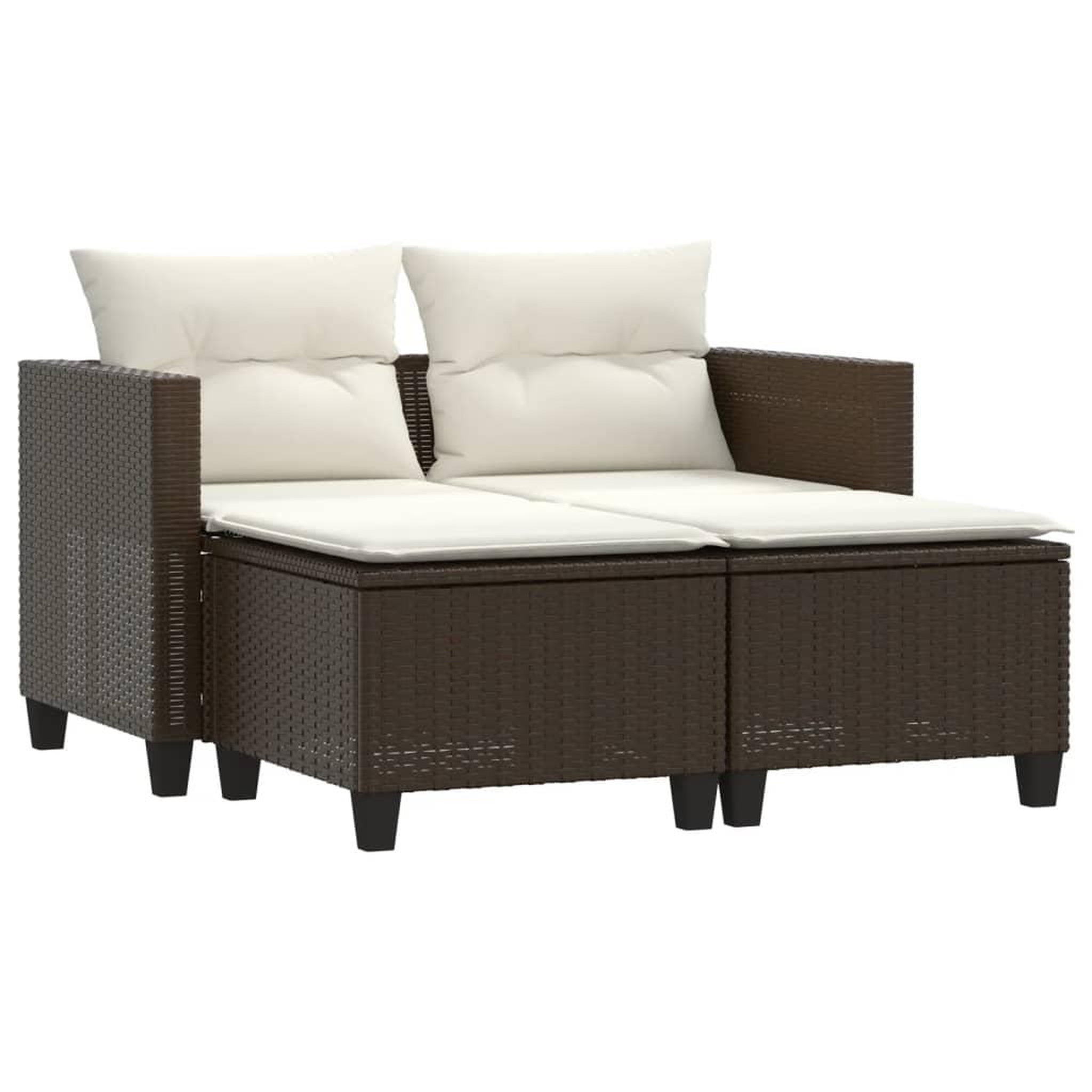 Voir la diapositive 2 : VIDAXL Canape de jardin 2 places avec tabourets marron resine tressee