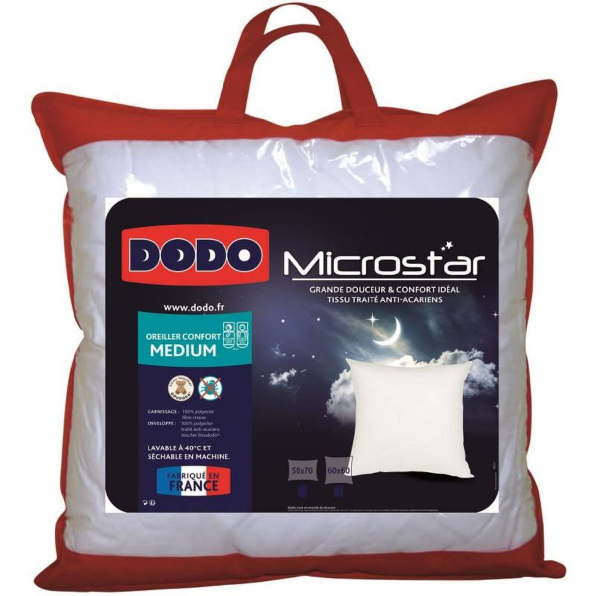 DODO Pack Couette Dodo Microstar 220 x 240 cm pour lit 2 places + 2 Oreillers Microstar 60 x 60 cm
