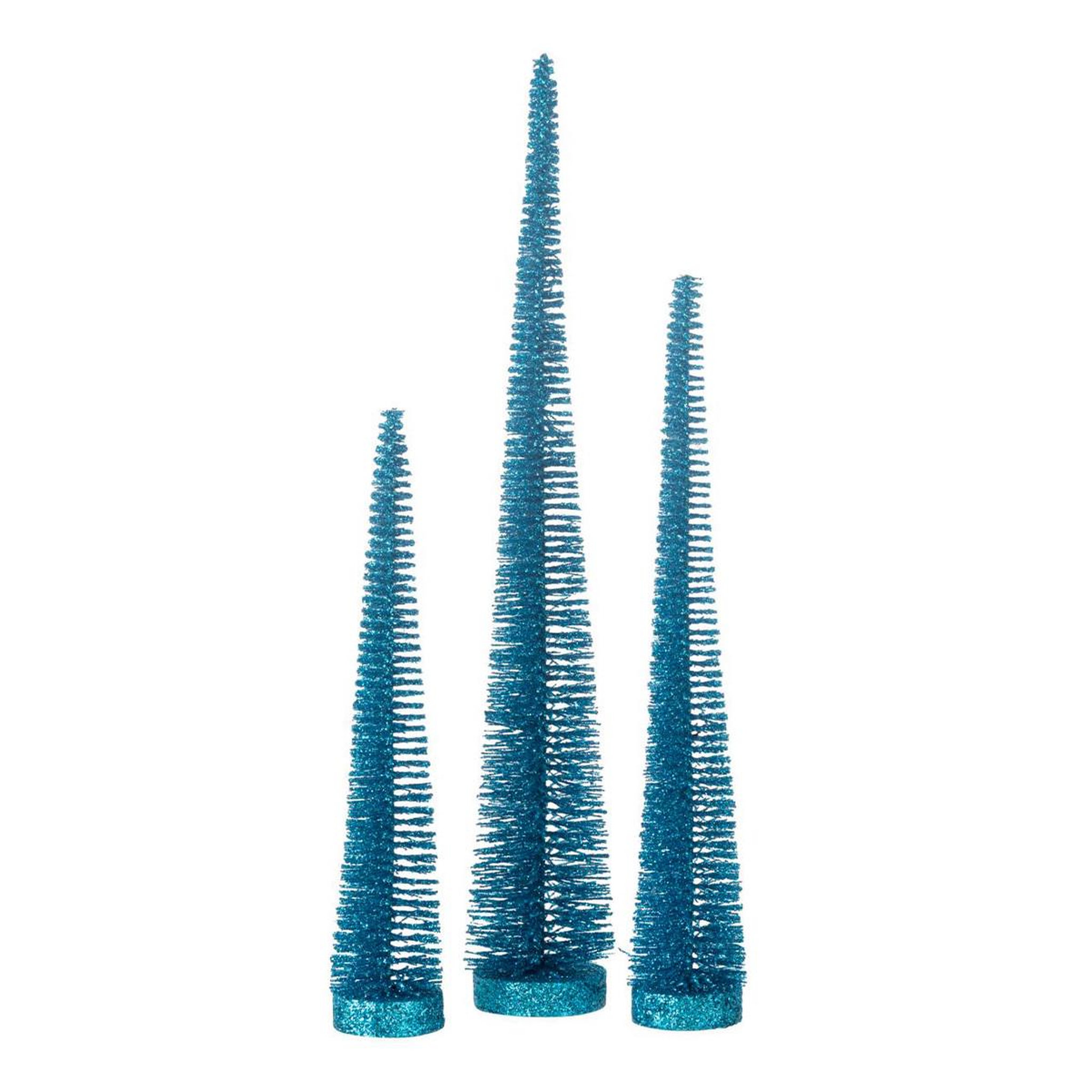J-LINE Lot de 3 sapins de noël déco  paillettes  40cm bleu
