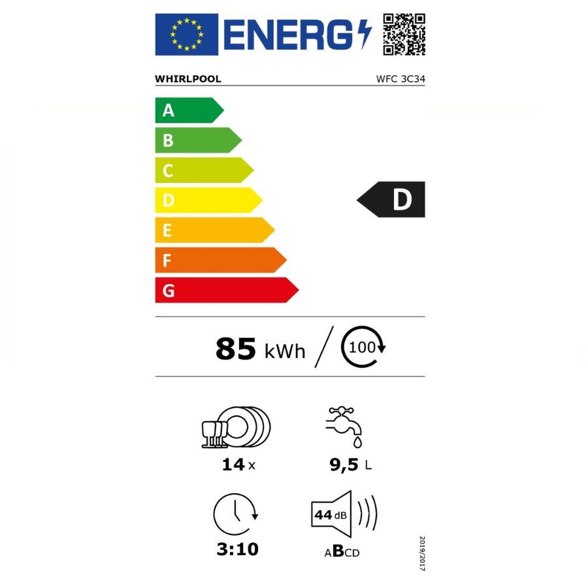 Voir la diapositive 2 : Whirlpool Lave-vaisselle 60cm 14 couverts 44db - wfc3c34