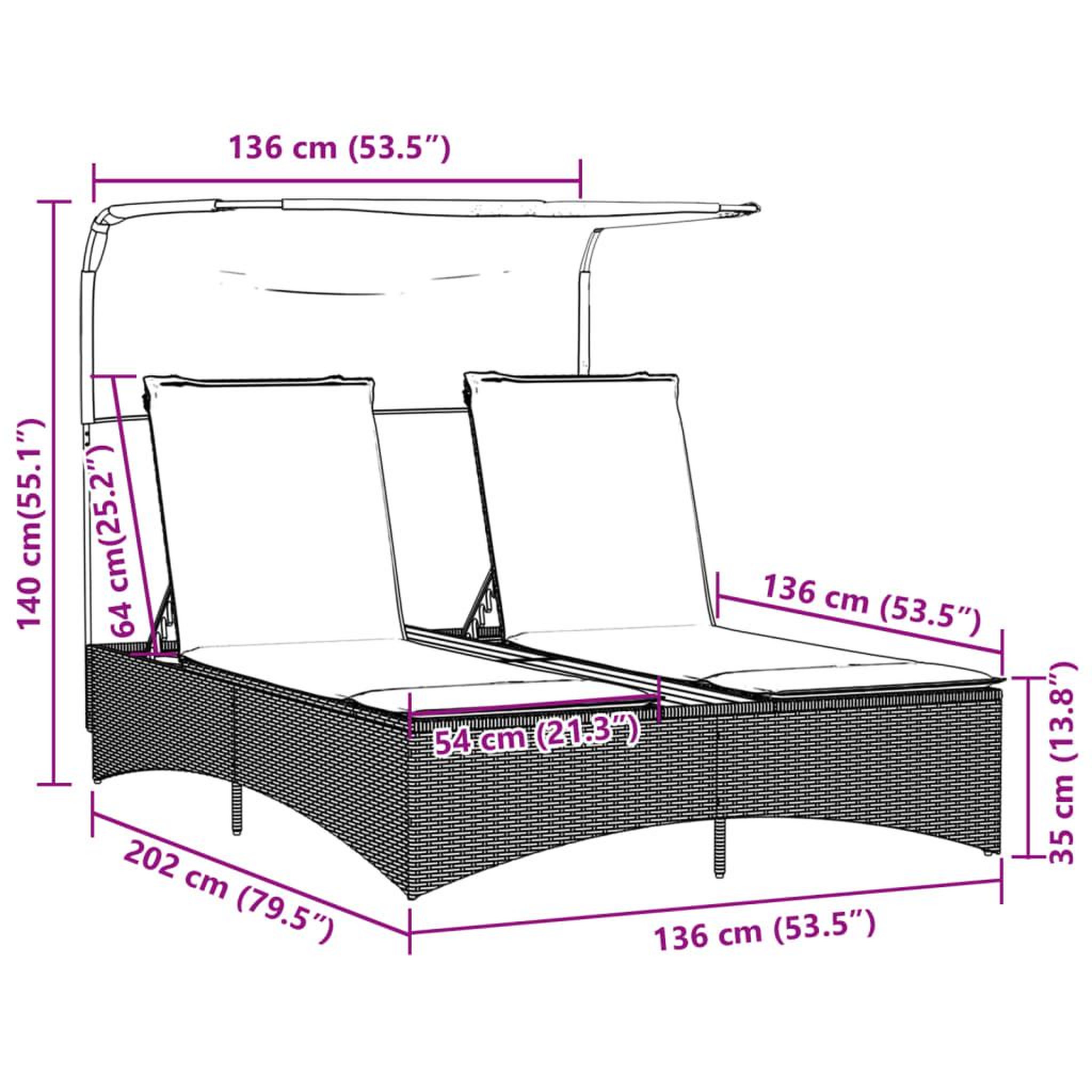 Voir la diapositive 6 : VIDAXL Chaise longue double et auvent et coussins gris resine tressee
