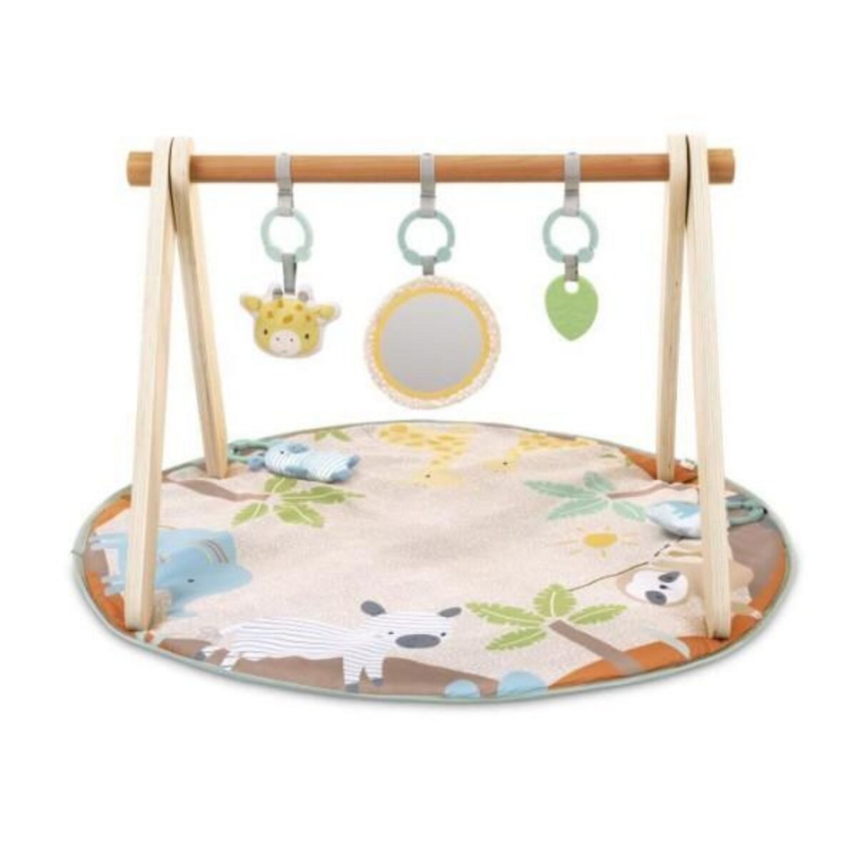 MARKET24 INGENUITY Tapis d'éveil bébé pliable WonderWood, rond avec arche de jeux en bois, mirroir et jouets bébé