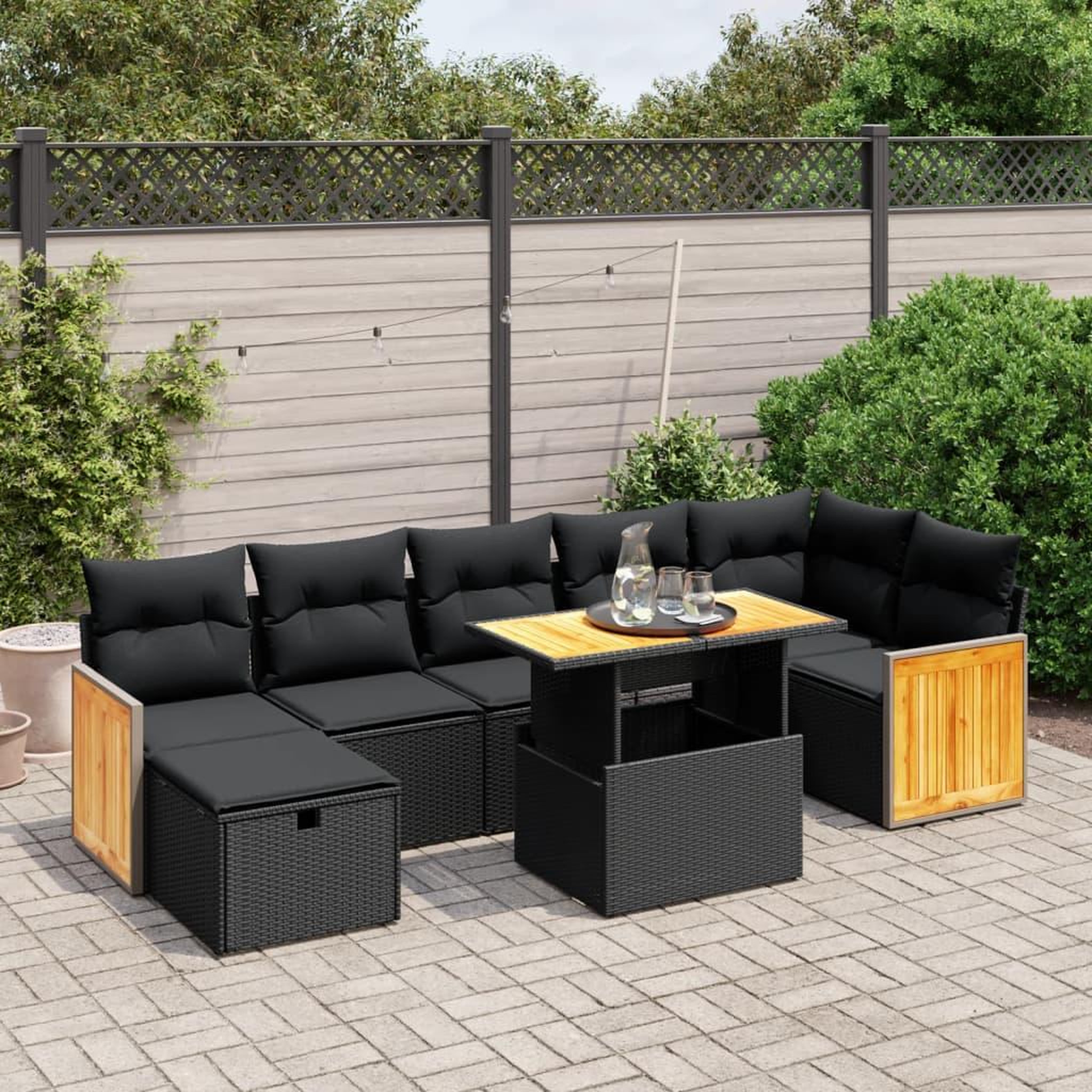 VIDAXL Salon de jardin 8 pcs avec coussins noir resine tressee