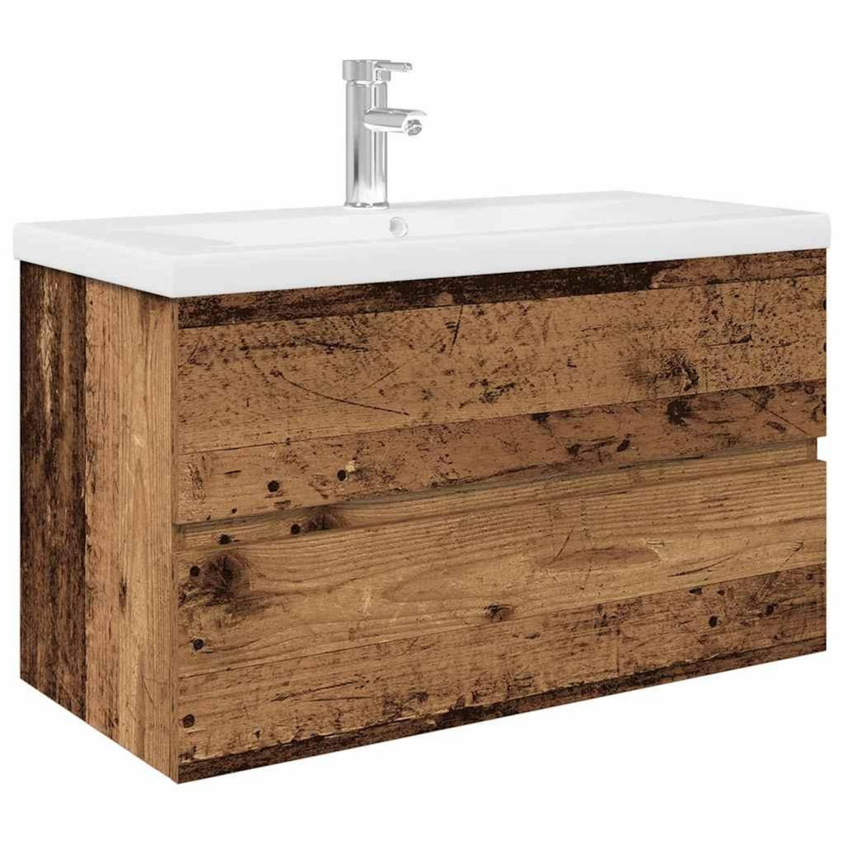 VIDAXL Meuble lavabo avec bassin et robinet integres vieux bois