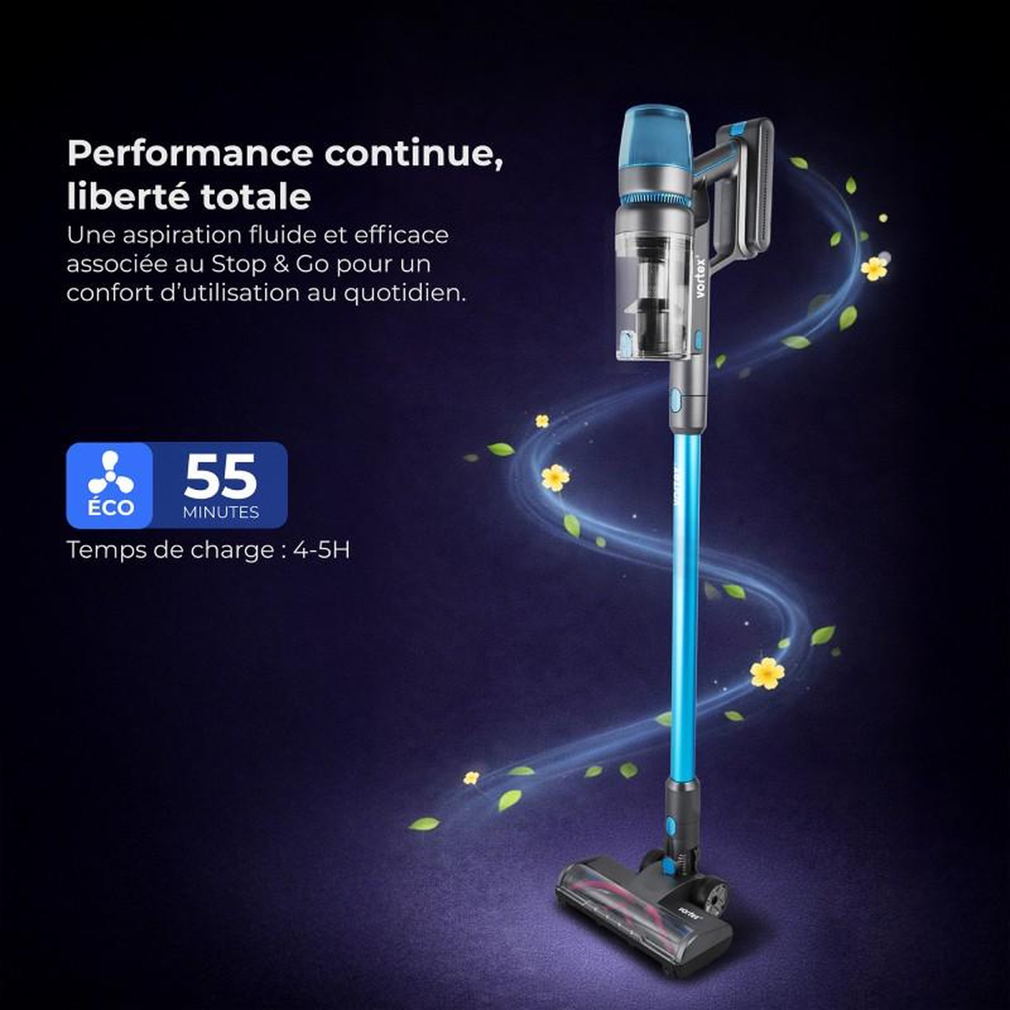 Voir la diapositive 4 : VORTEX Vortex - f45 - bleu - aspirateur balai sans fil - 450w - 55 min