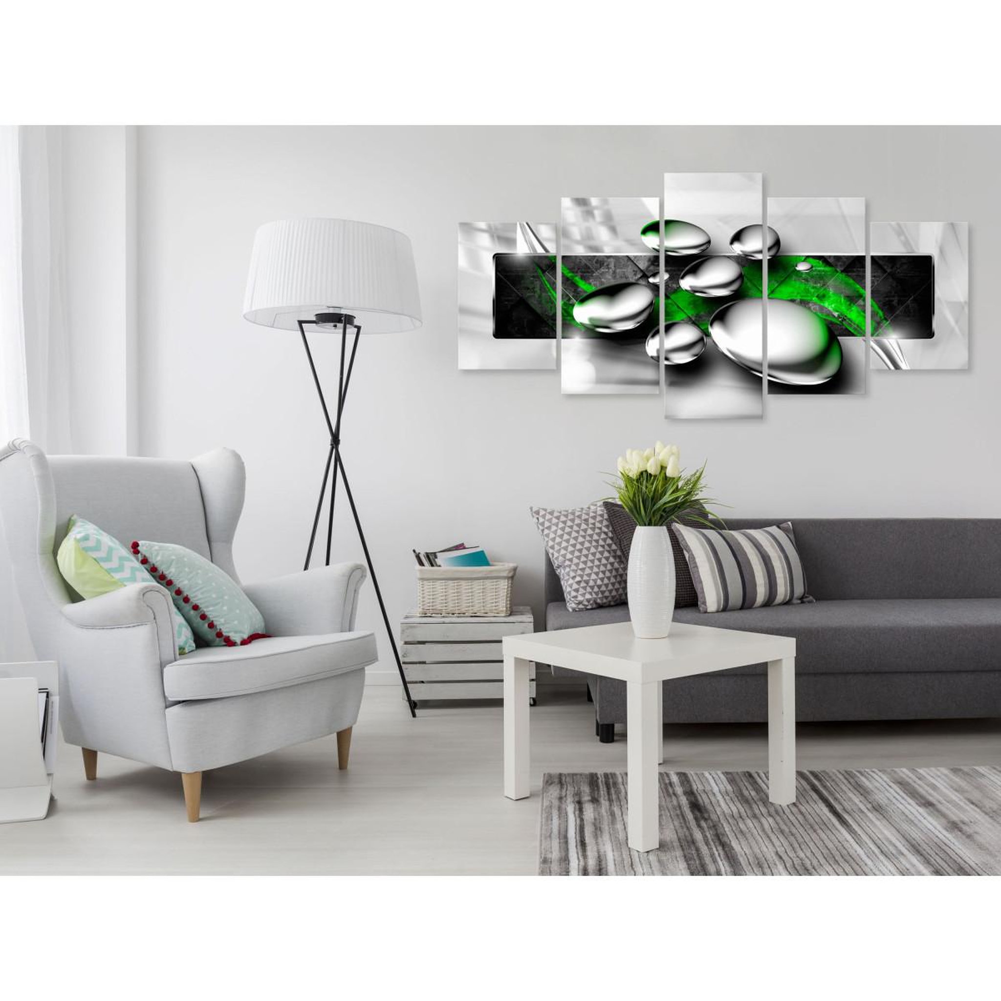Voir la diapositive 2 : Paris Prix Tableau imprimé 5 panneaux  shiny stones wide green