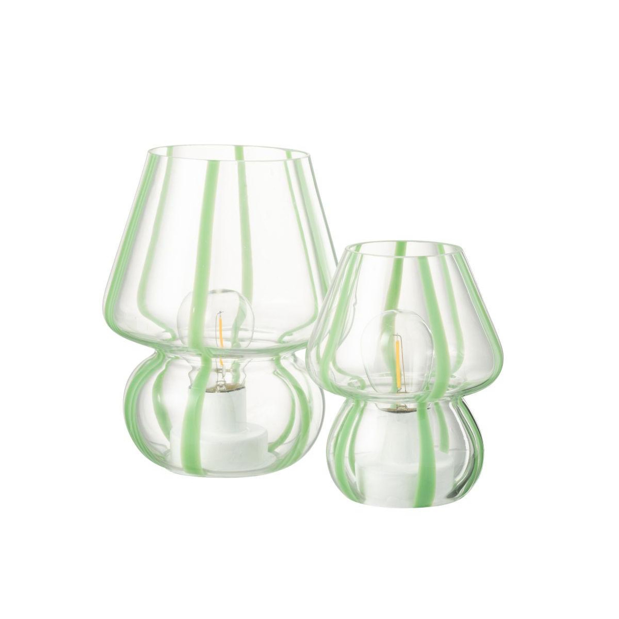 Voir la diapositive 4 : J-LINE Lampe à poser rayures en verre  ophelie  15cm vert