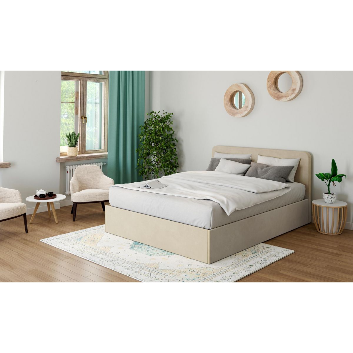 Lit coffre velours avec sommier relevable 140x190 cm AMBRE