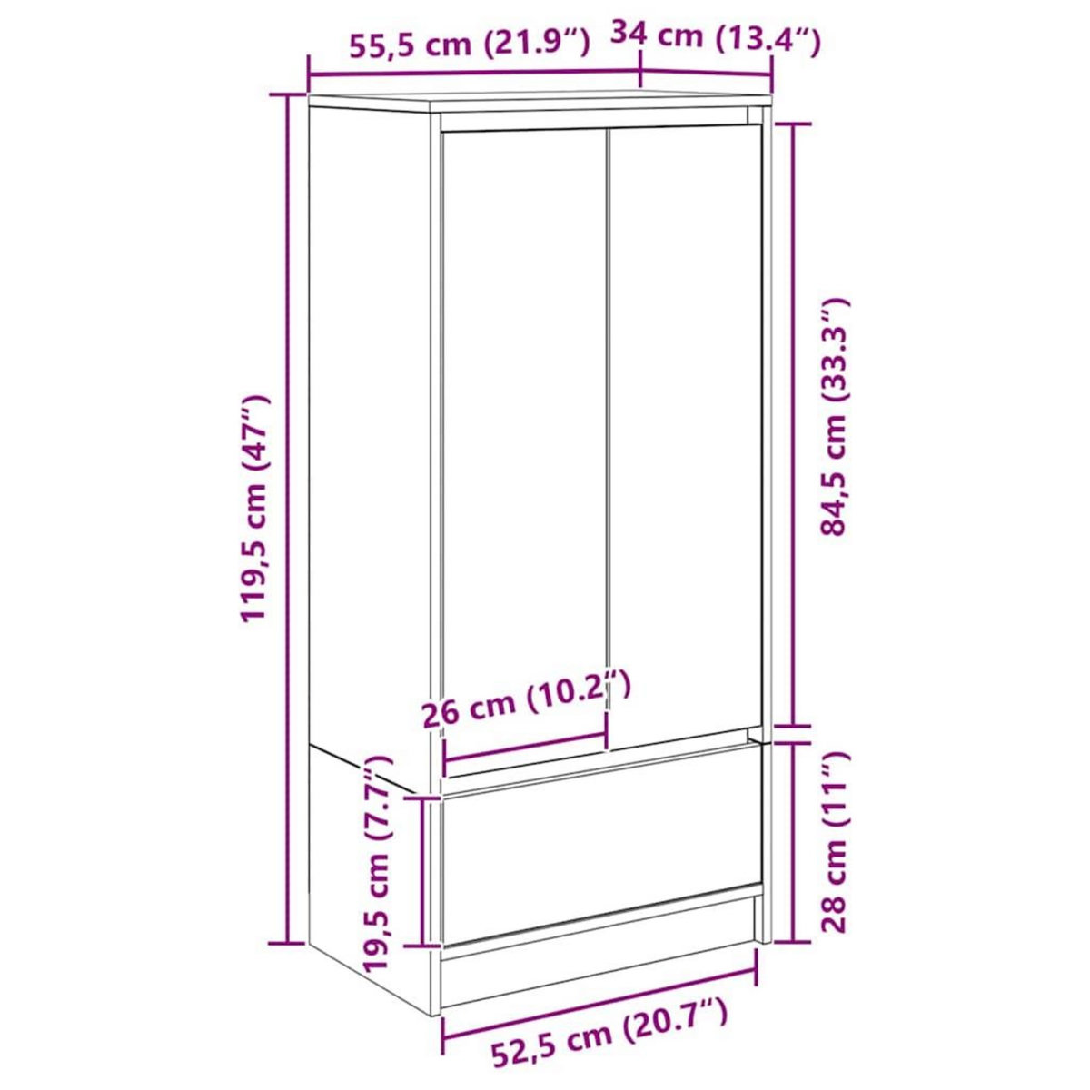 VIDAXL Armoire avec tiroir blanc 55,5x34x119,5 cm bois d'ingenierie