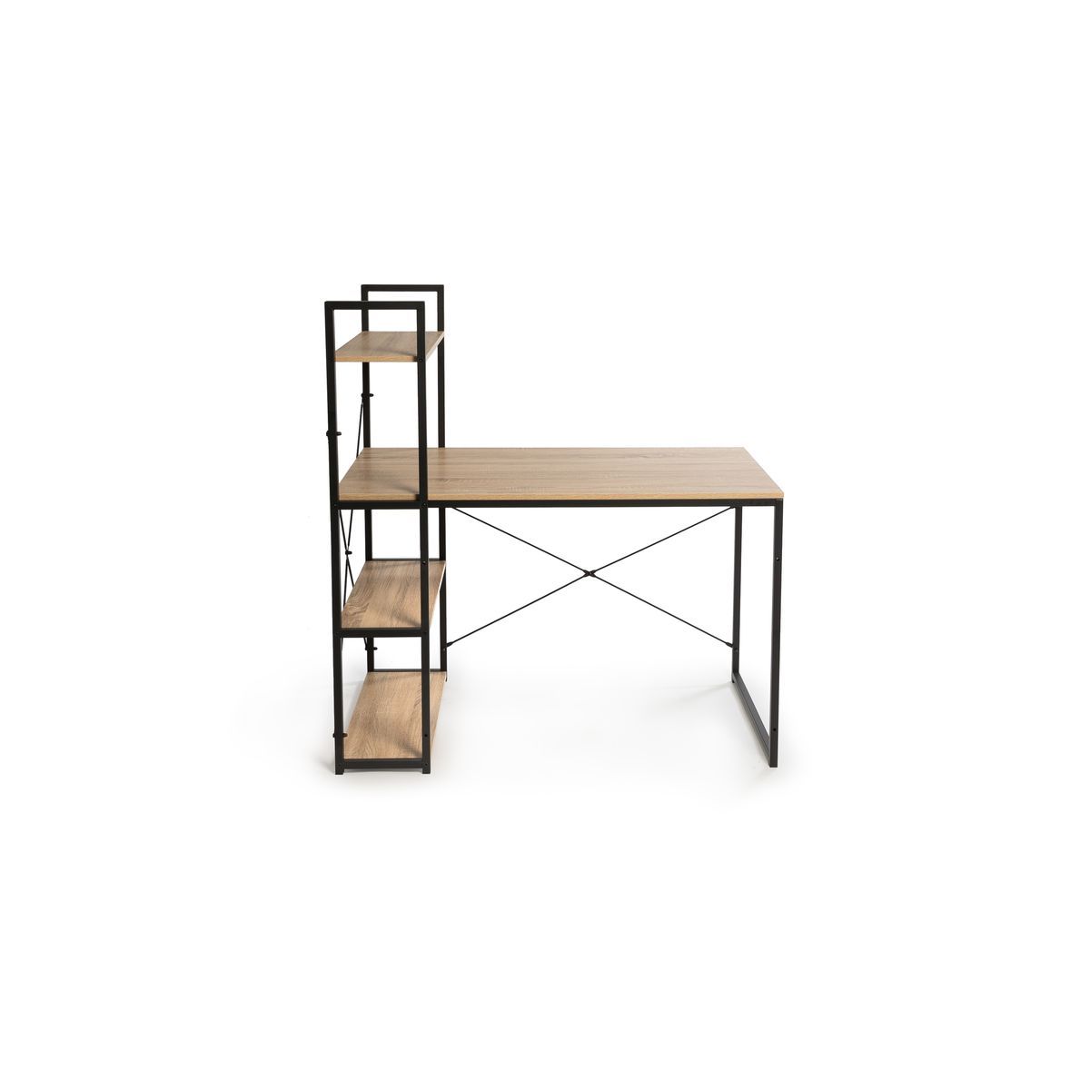 Bureau droit style industriel avec étagères de rangement L120cm HOUSTON