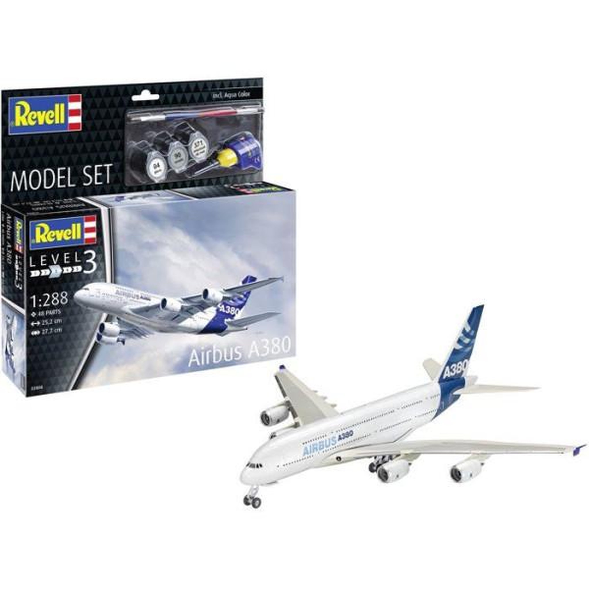 Revell Maquette d'avion - REVELL - Model Set - Airbus A380 - Avec colle, peintures et accessoires