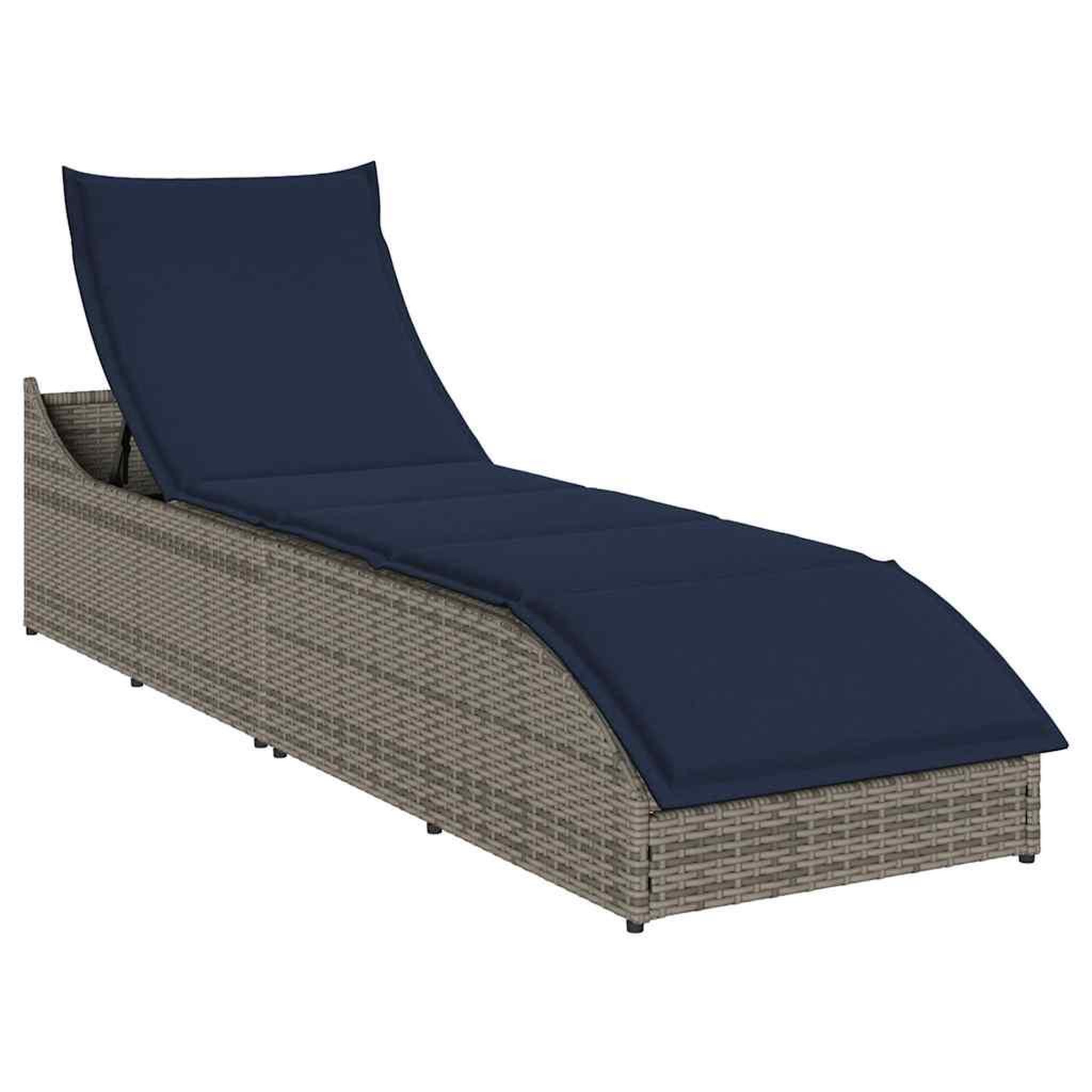 VIDAXL Chaise longue pliante coussin et rangement gris resine tressee