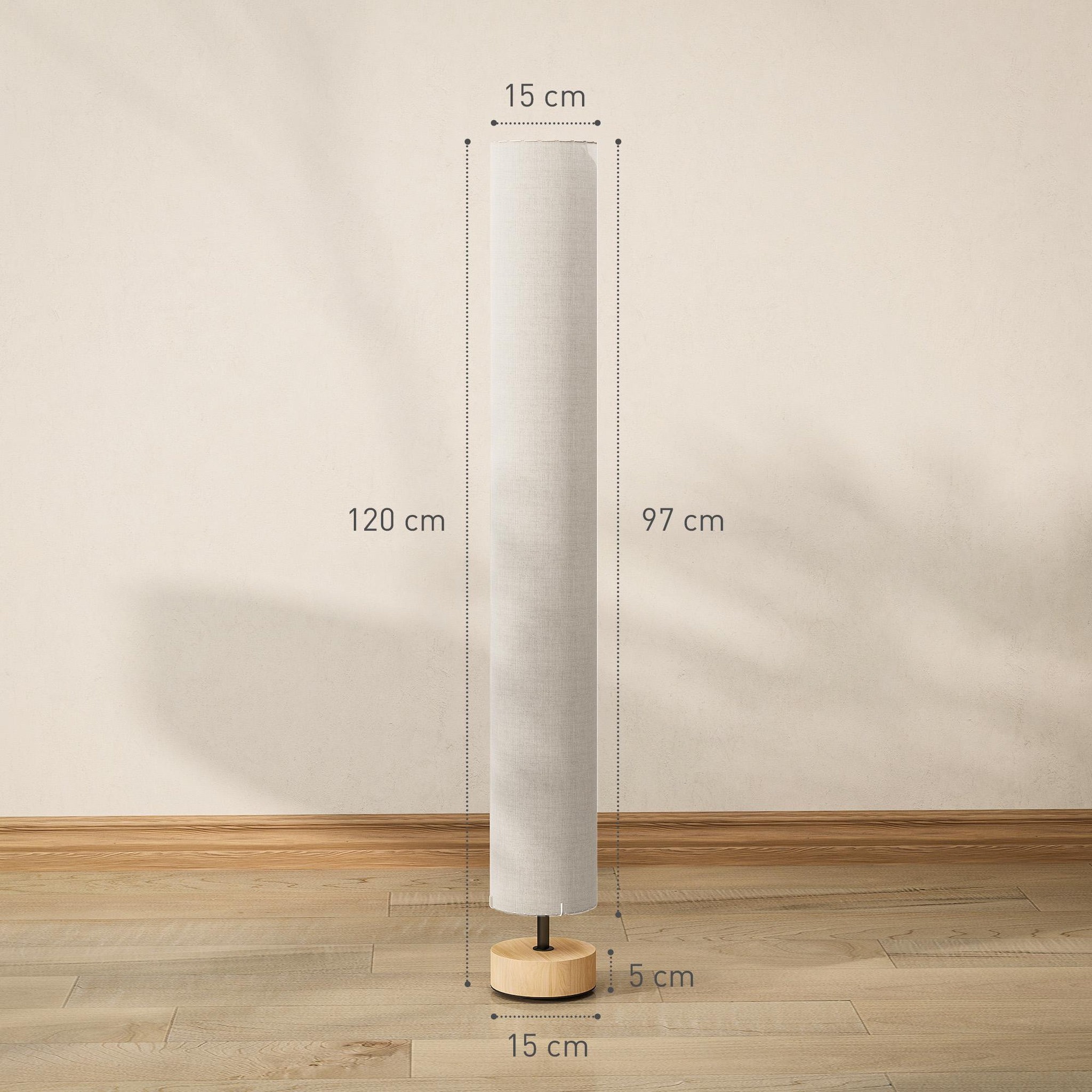 Voir la diapositive 3 : HOMCOM Lampadaire colonne sur pied bois contemporain h.120 cm abat-jour lin beige