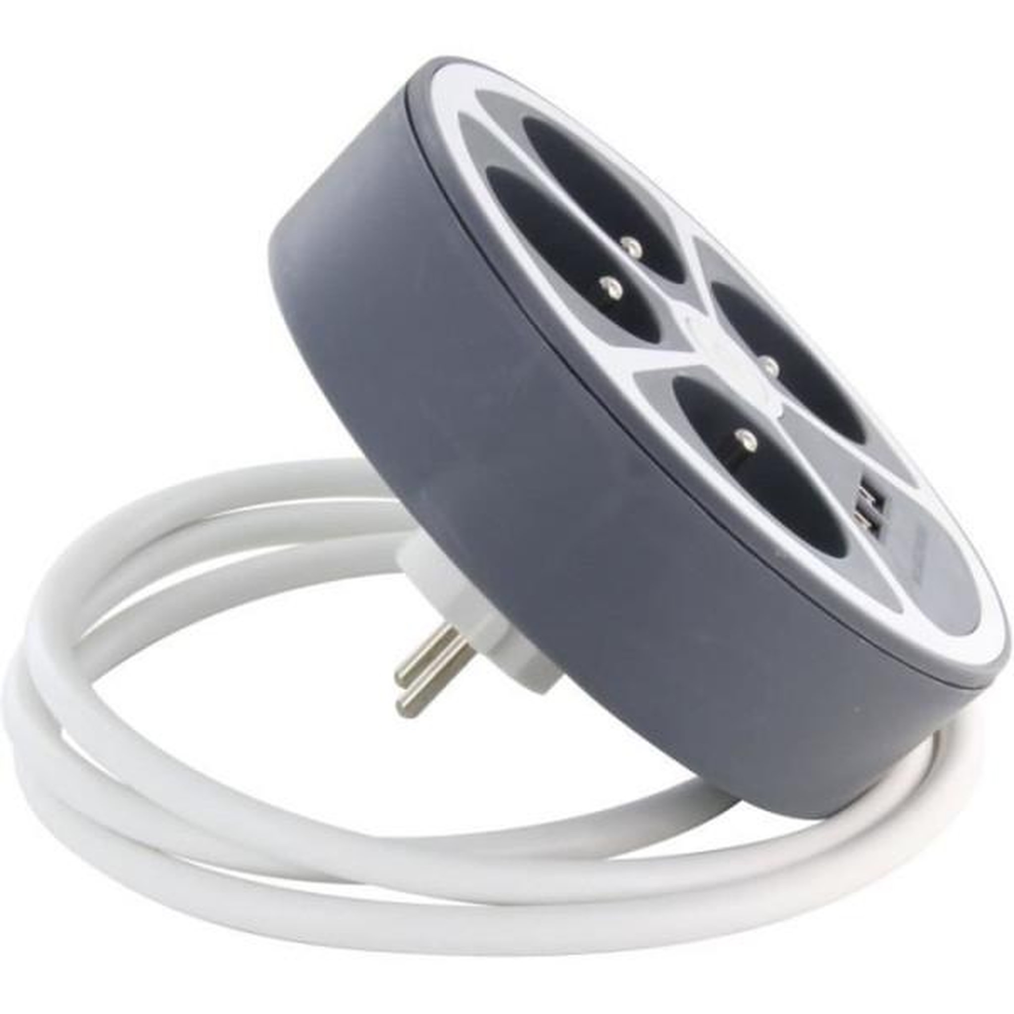 Voir la diapositive 2 : CHACON Bloc cercle - chacon - 4 x16 a + 2 usb-1 - 1,5 m - (fr) - gris