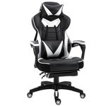 VINSETTO Vinsetto Fauteuil de bureau gamer style baquet racing - pivotant, inclinable - coussin lombaire, tétière, repose-pieds inclus - revêtement synthétique blanc noir