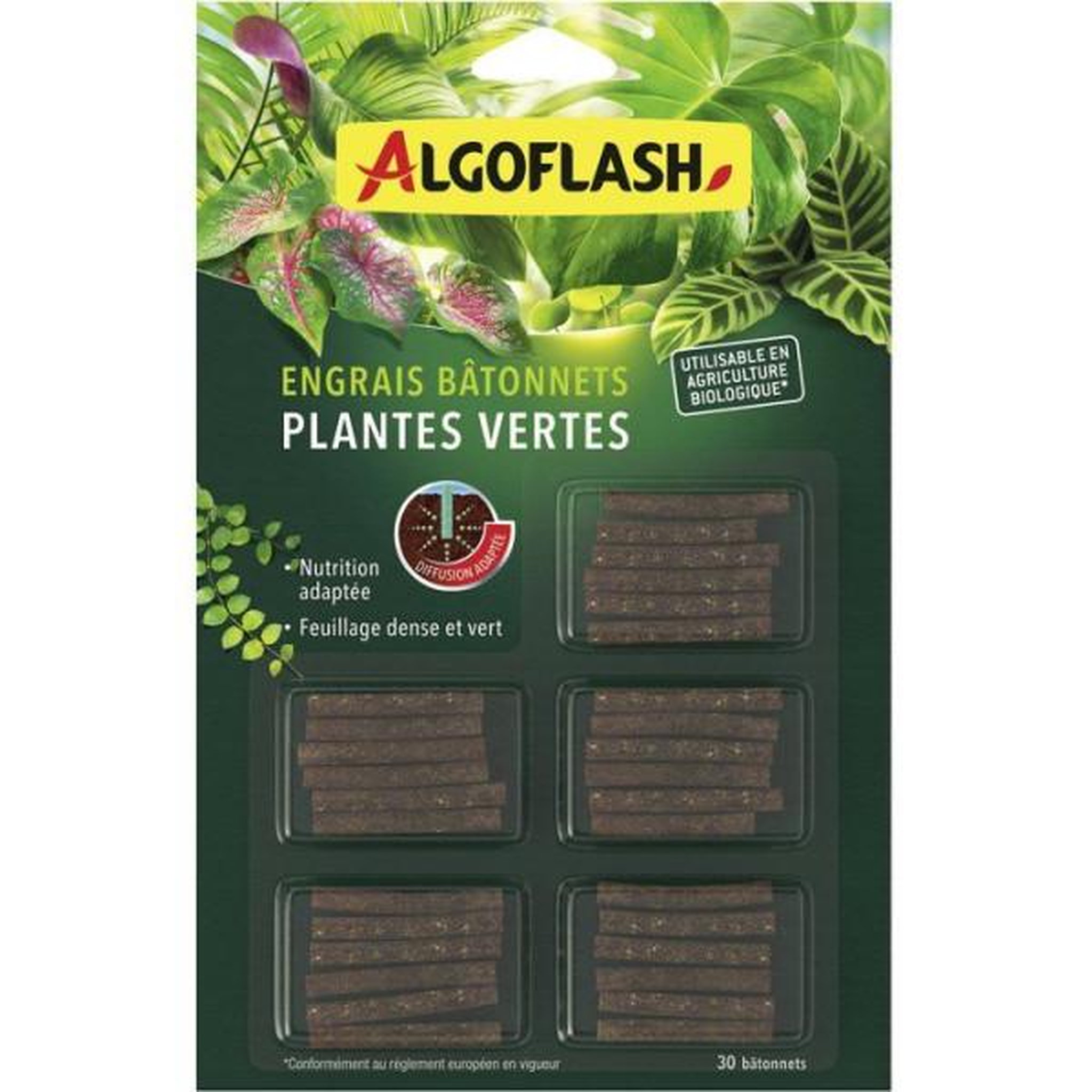 ALGOFLASH Bâtonnets engrais - ALGOFLASH - Plantes vertes - 30 bâtonnets - UAB