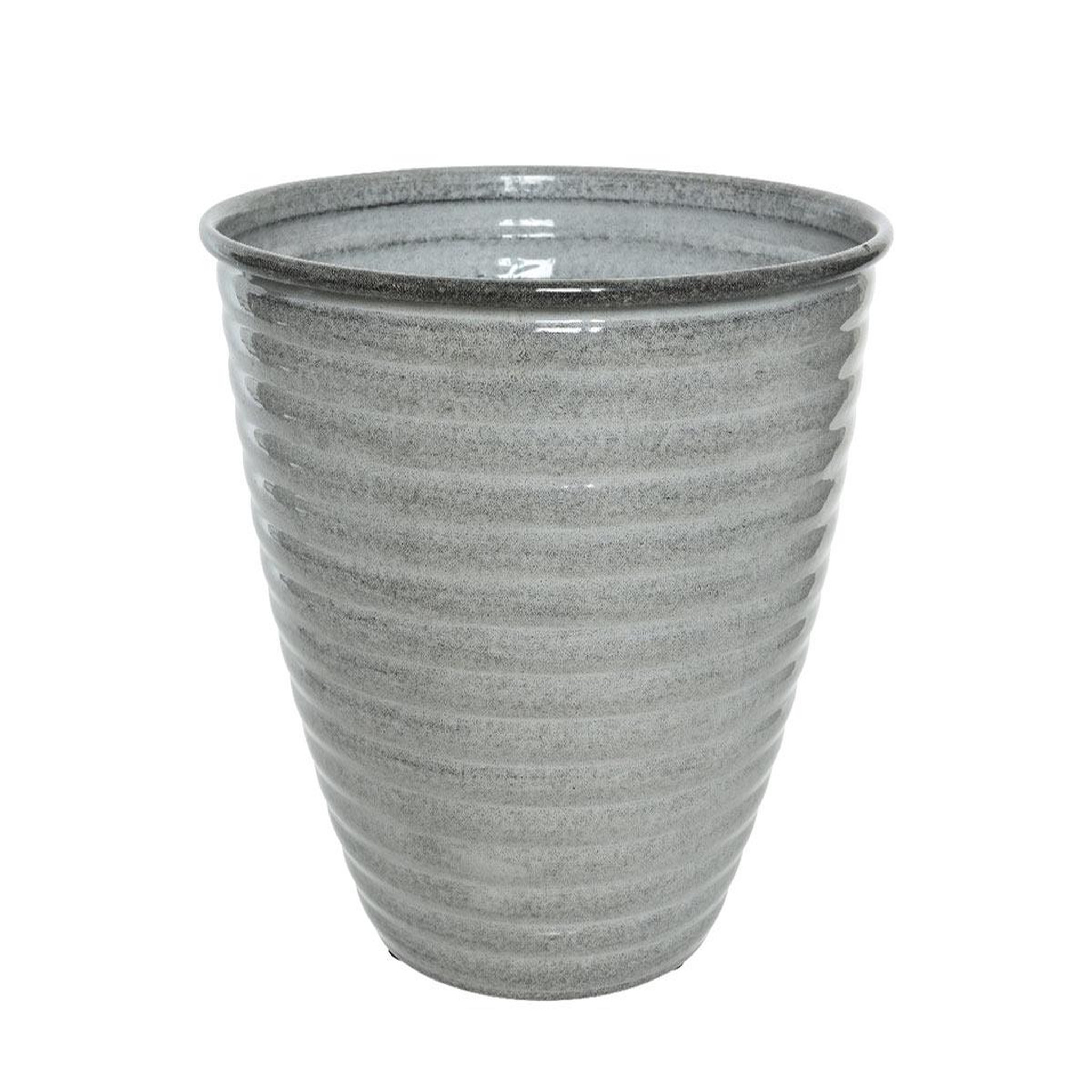 JARDIDECO Cache-pot rond en acier émaillé gris Amy - Ø 33 x 26 cm - Jardideco