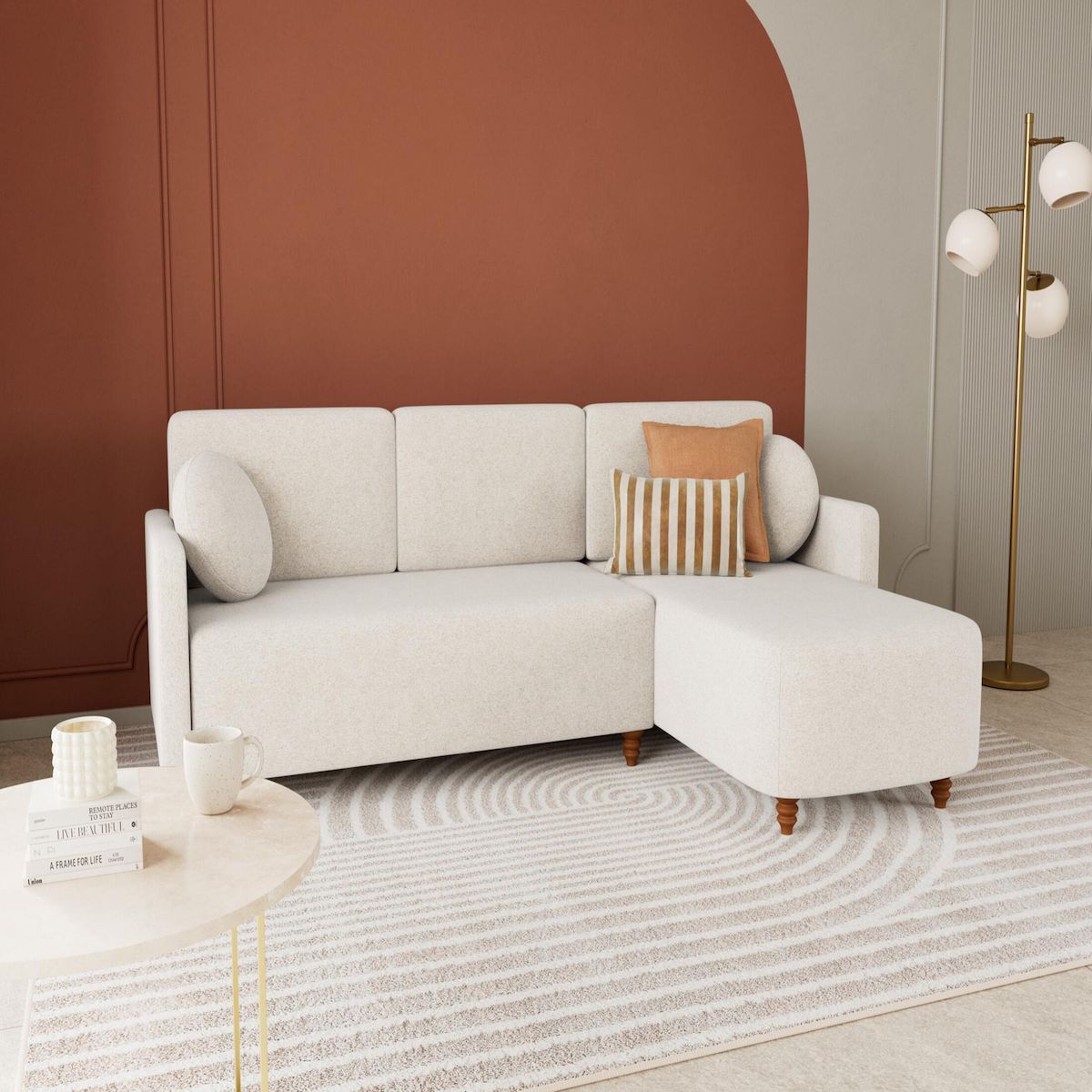 BEST MOBILIER Calypso - canapé d'angle réversible 4 places convertible avec coffre en tissu