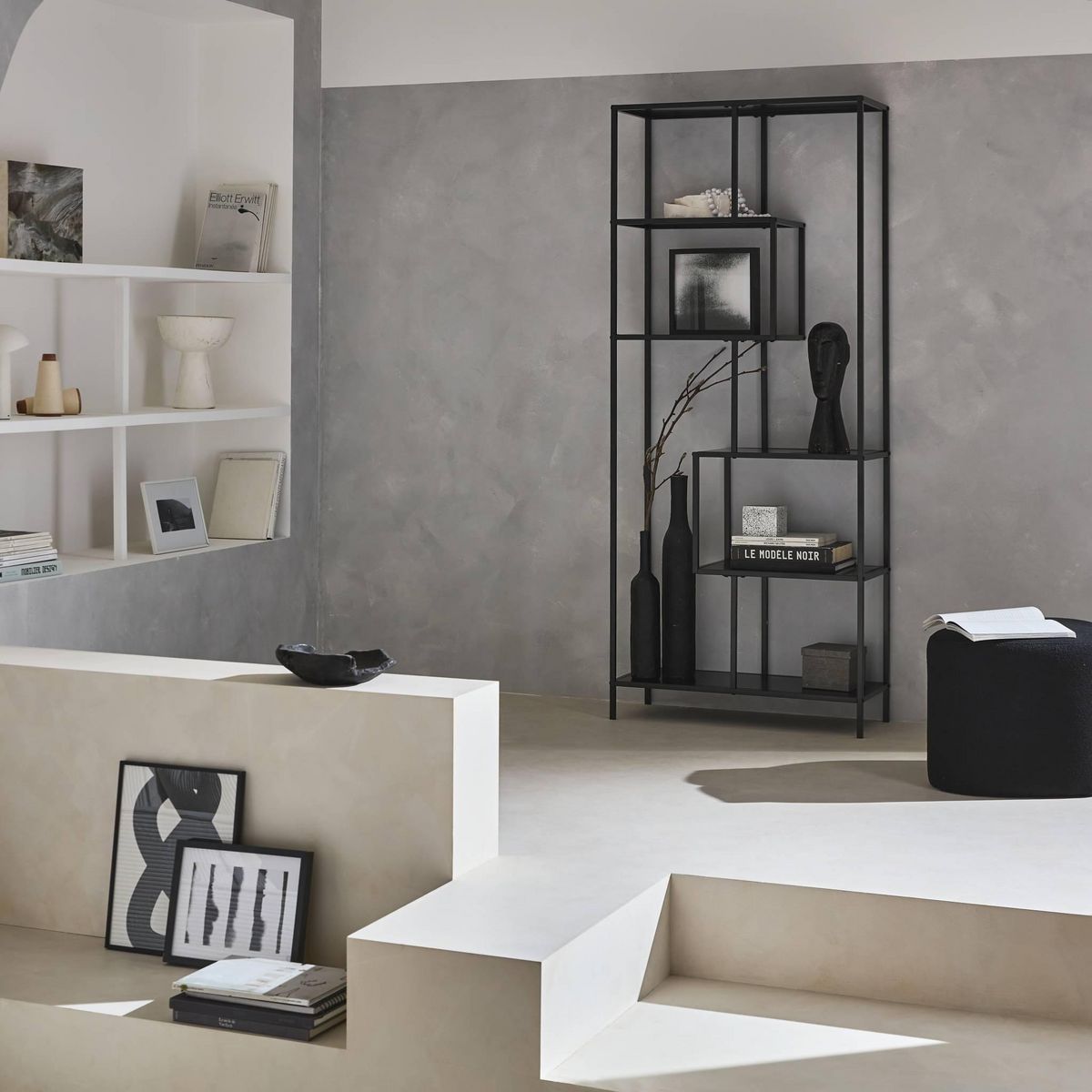 SWEEEK Etagère bibliothèque asymétrique 6 étages en métal noir INDUSTRIELLE L 77 x P 33 x H 185cm