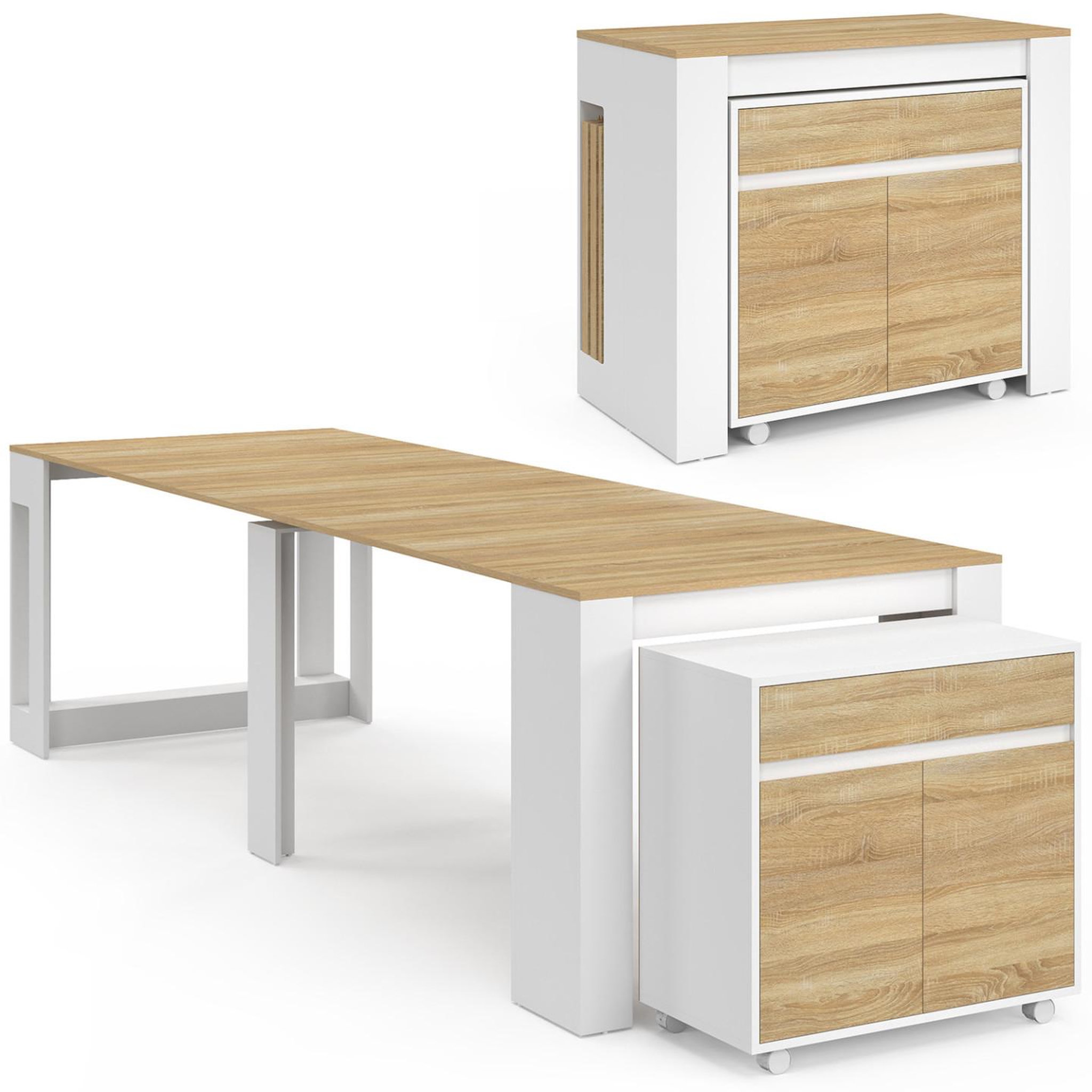 ID MARKET Table buffet extensible orlando 14 personnes 285 cm bois blanc façon hêtre