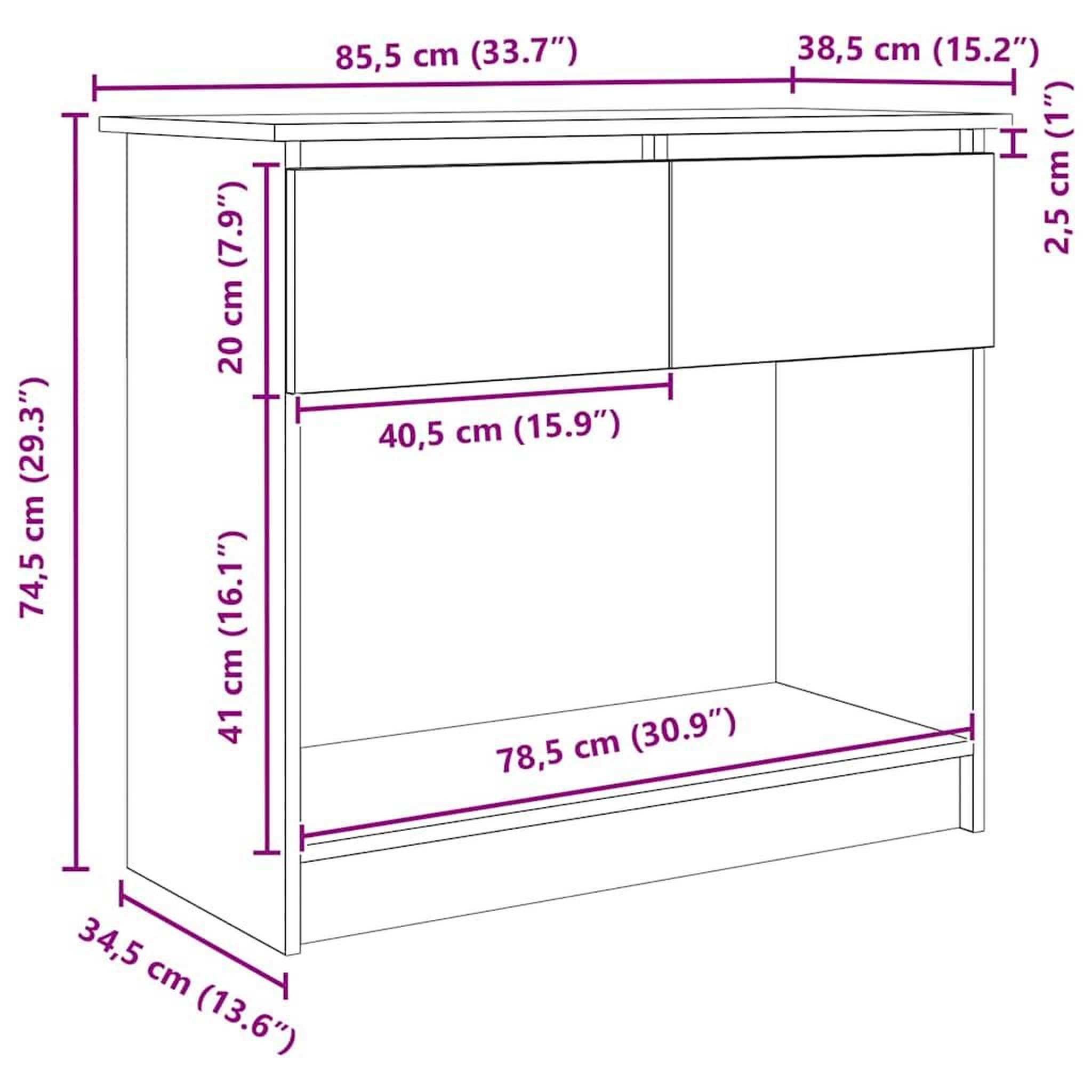Voir la diapositive 6 : VIDAXL Table console avec tiroirs chene artisanal 85,5x38,5x74,5 cm