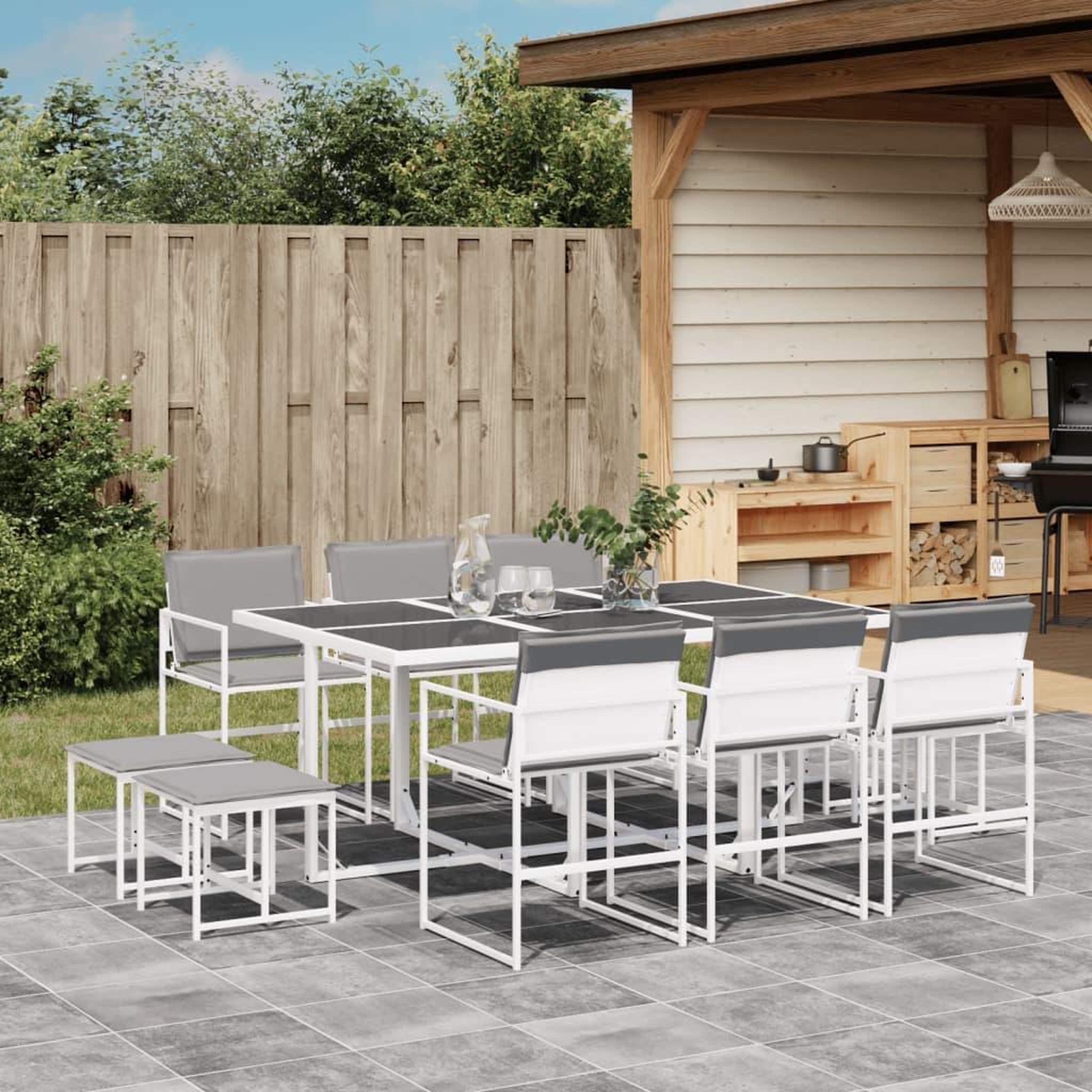 VIDAXL Ensemble a manger de jardin avec coussins 11pcs blanc textilene