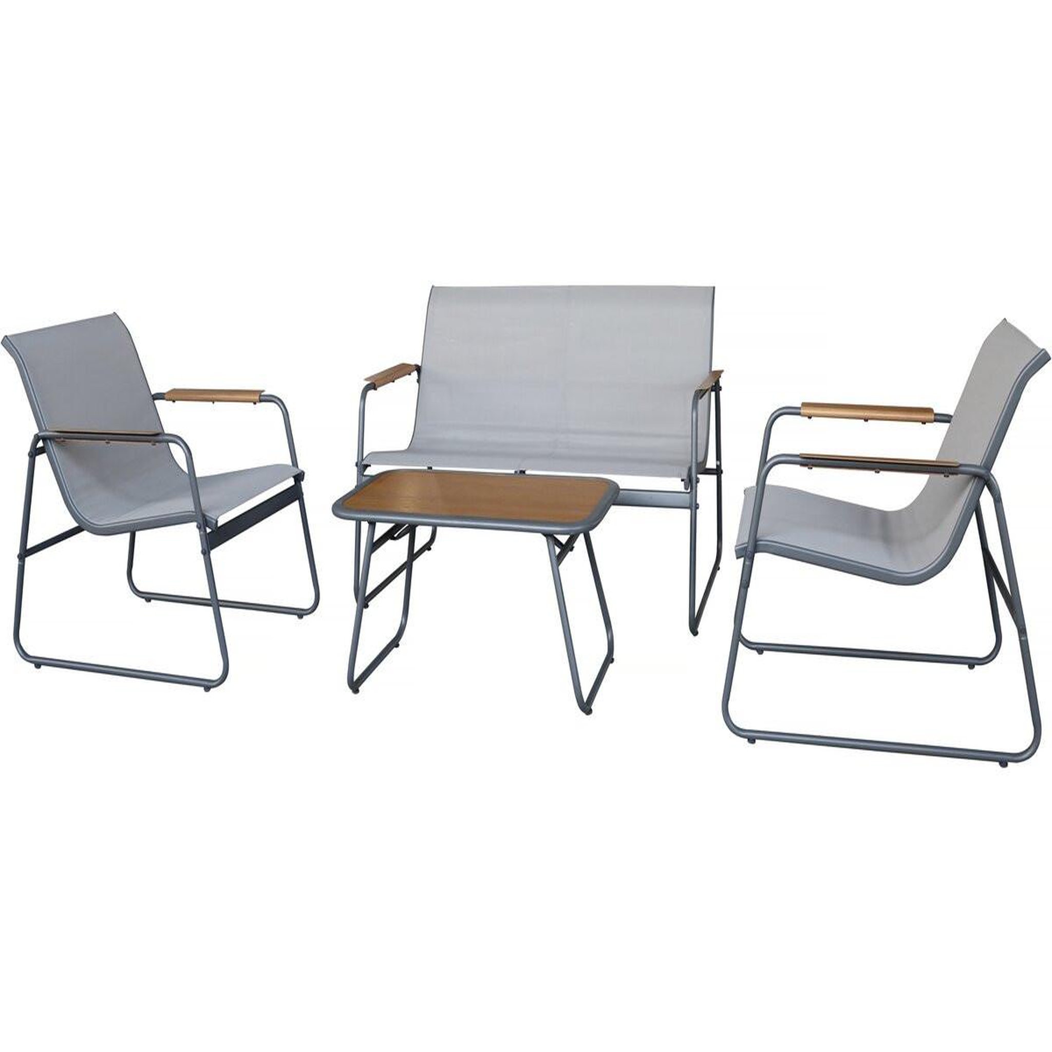 Habitat et Jardin Salon de jardin en métal avec décor imitation bois  sparta  - 4 places - gris clair