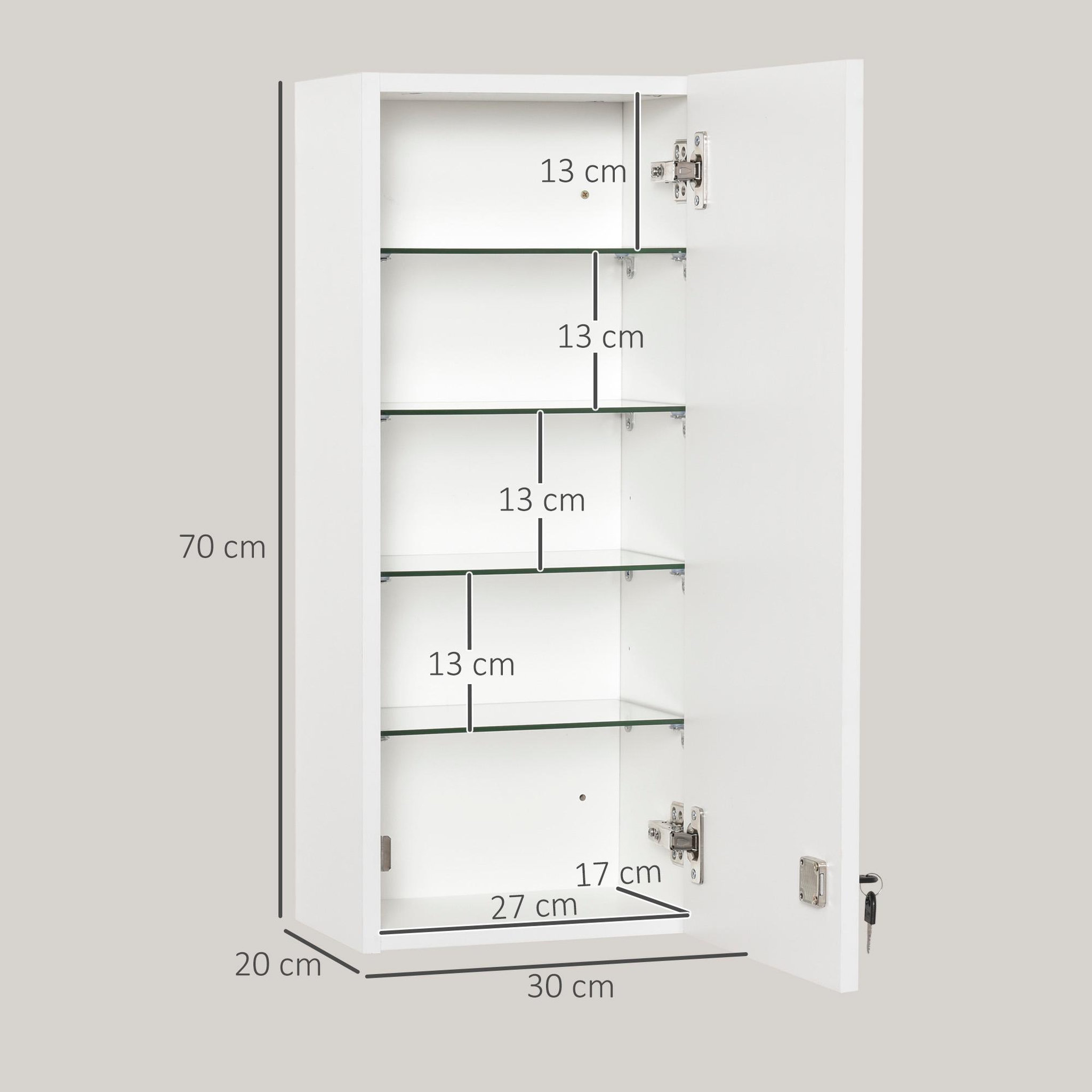 Voir la diapositive 3 : KLEANKIN Armoire à pharmacie murale verrouillable - 5 niveaux - verre panneaux blanc
