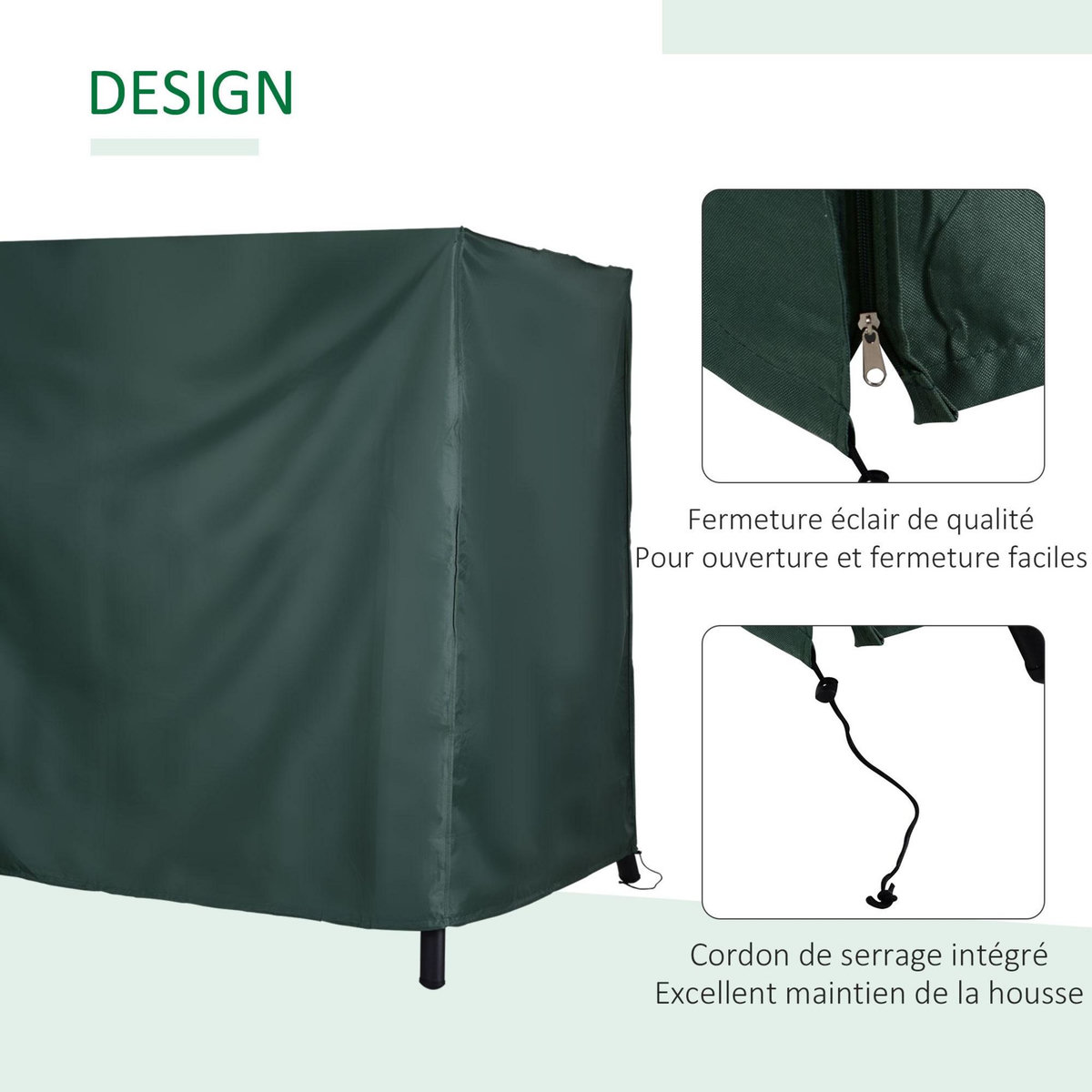OUTSUNNY Housse de protection balancelle de jardin 3 places bâche étanche dim. 2,05L x 1,24l x 1,64H m polyester PVC haute densité vert
