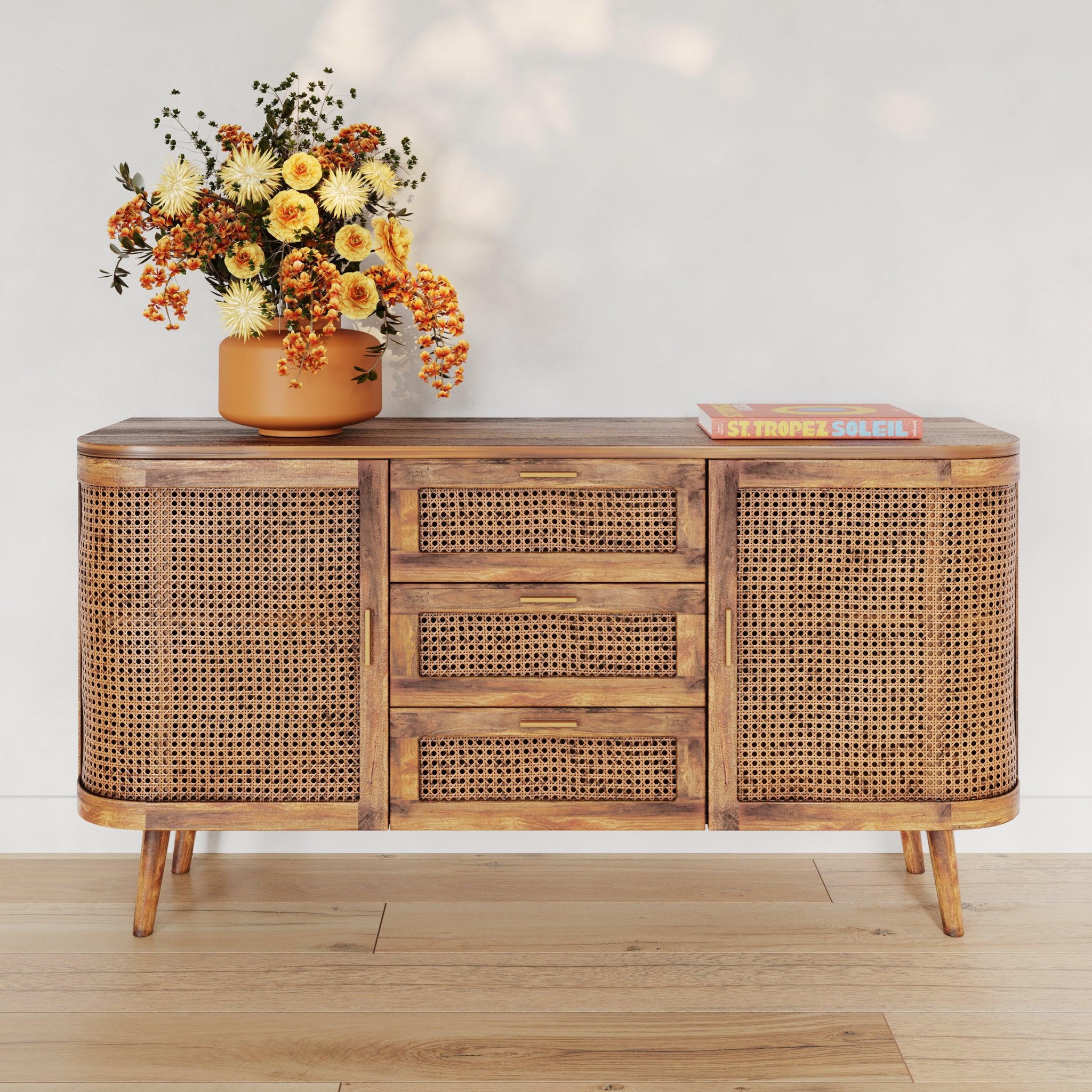 Voir la diapositive 2 : MAISON PAVANE Buffet en bois de manguier et cannage-wava