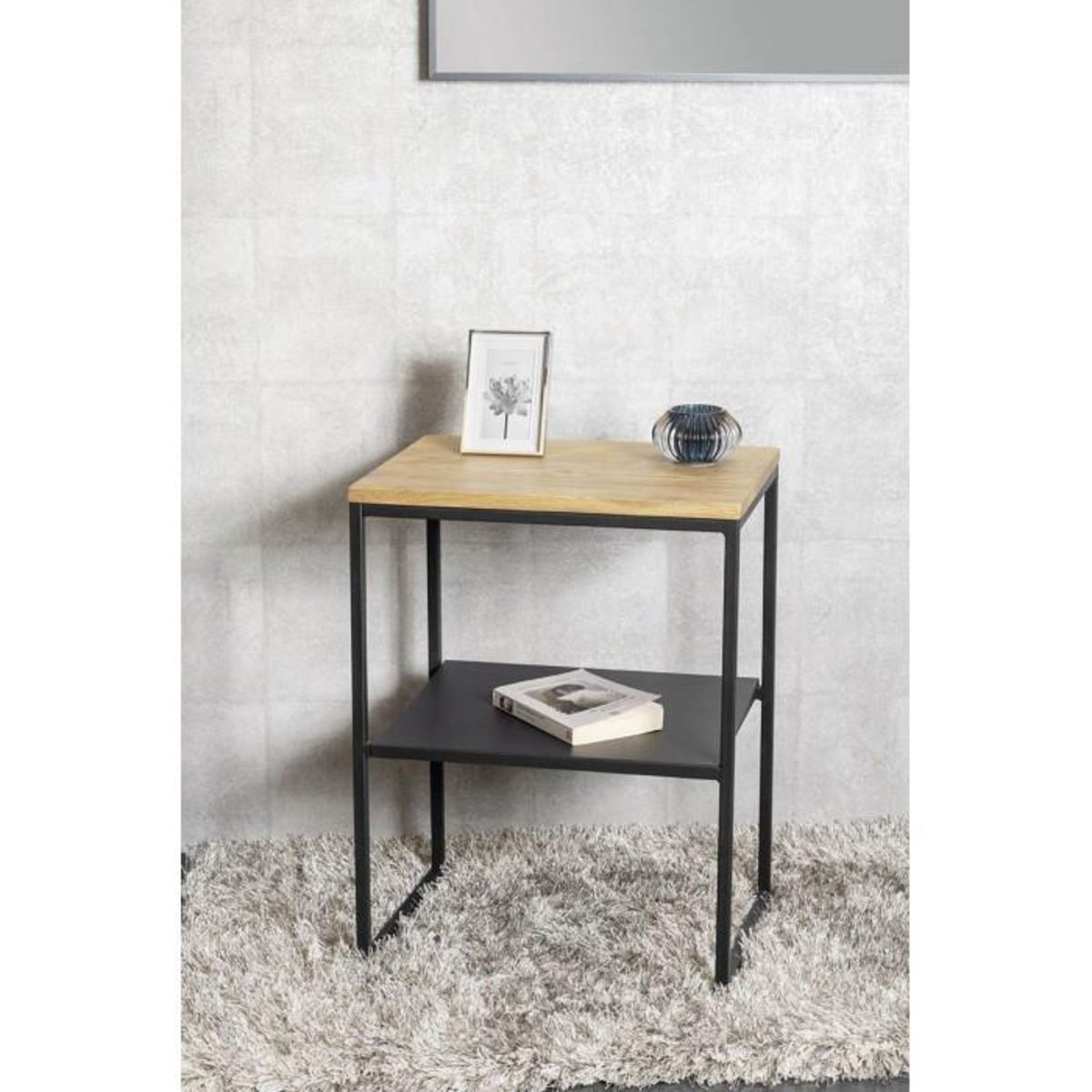 Paris Prix Table d'Appoint 2 Niveaux  Pika  60cm Chêne & Noir