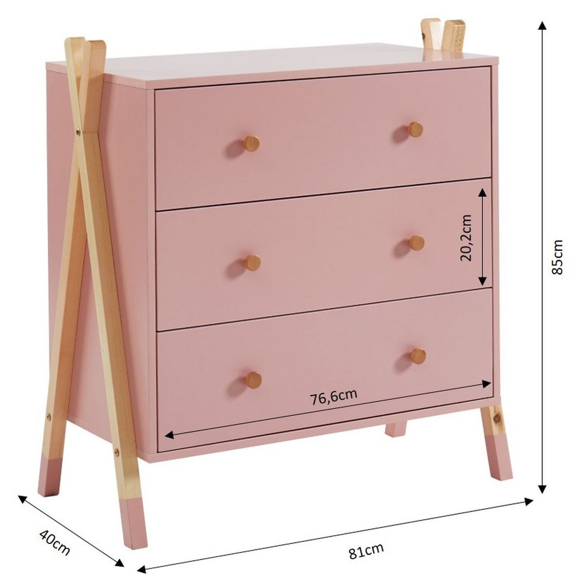 Commode enfant TIPI 3 tiroirs  L81cm AUGUSTIN