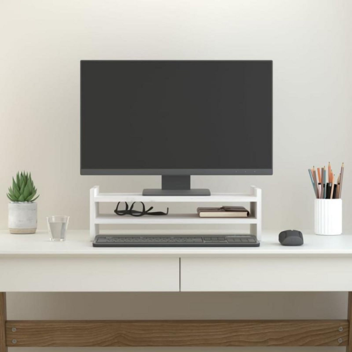 VIDAXL Support de moniteur Blanc 50x27x15 cm Bois de pin solide