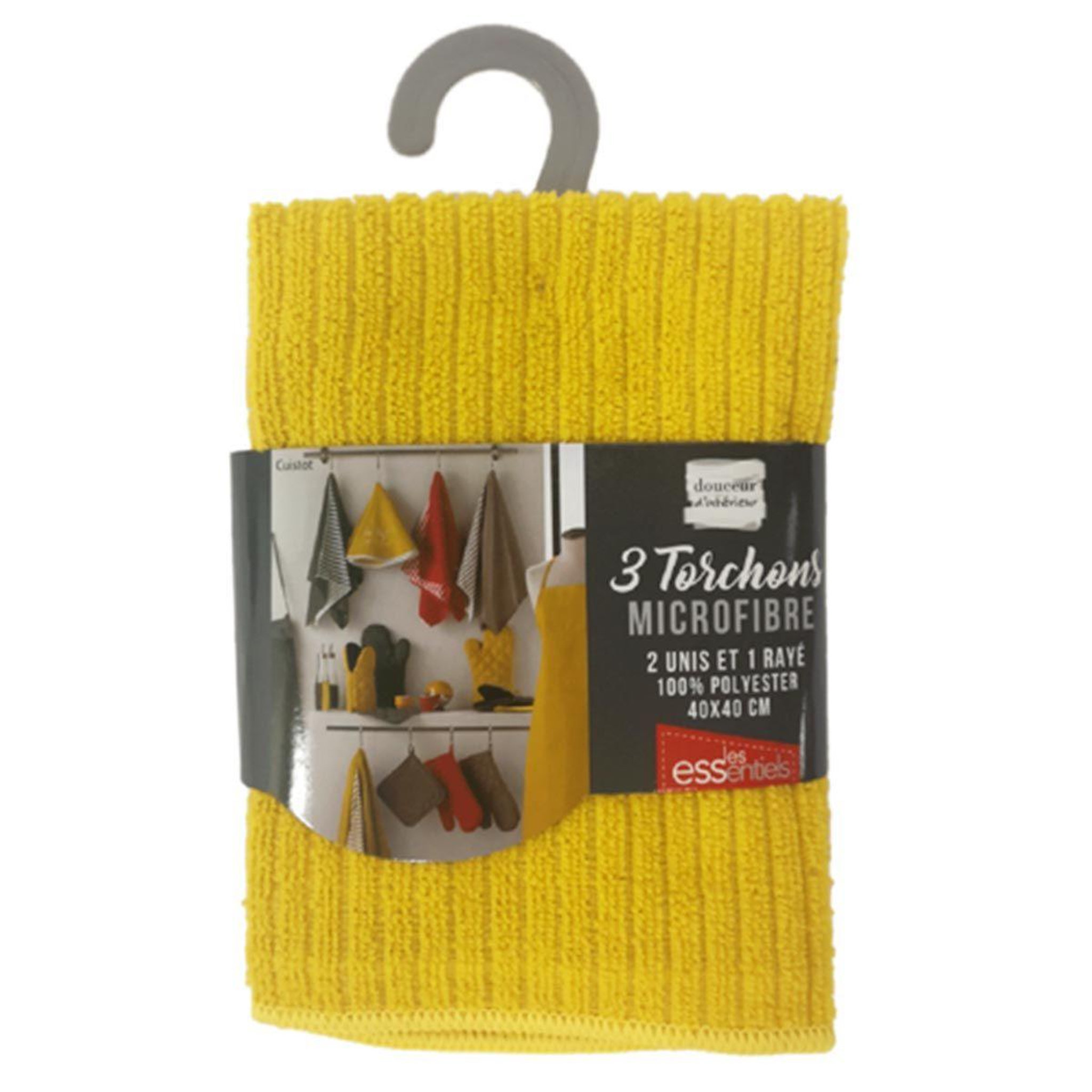 Voir la diapositive 3 : Douceur d'Intérieur Lot de 3 torchons microfibre  cuistot  40x40cm jaune