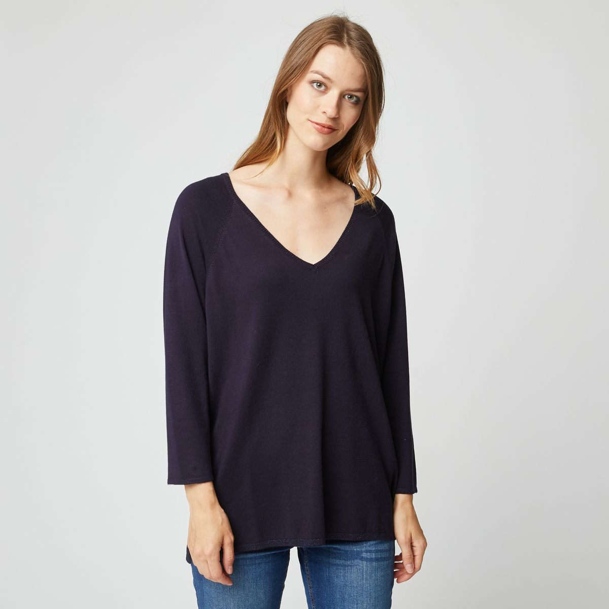 INEXTENSO Pull col v bleu marine grande taille femme