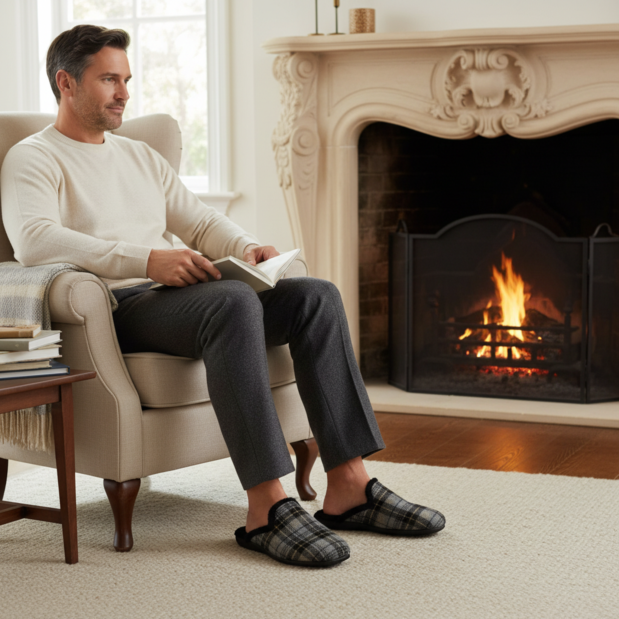 Voir la diapositive 5 : OZABI Ozabi pantoufles mules homme fabriquées en espagne, tige jacquard écossais