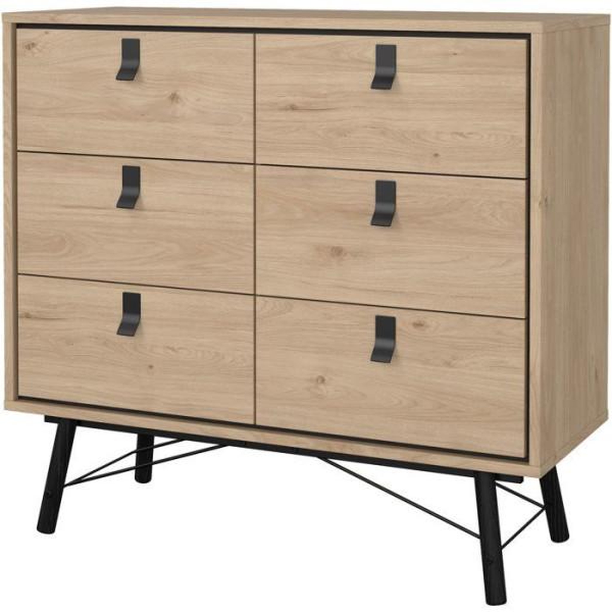 Voir la diapositive 4 : MARKET24 Commode RY - 6 Tiroirs - Décor Chene - L101,8 x P40,1 x H94,8 cm