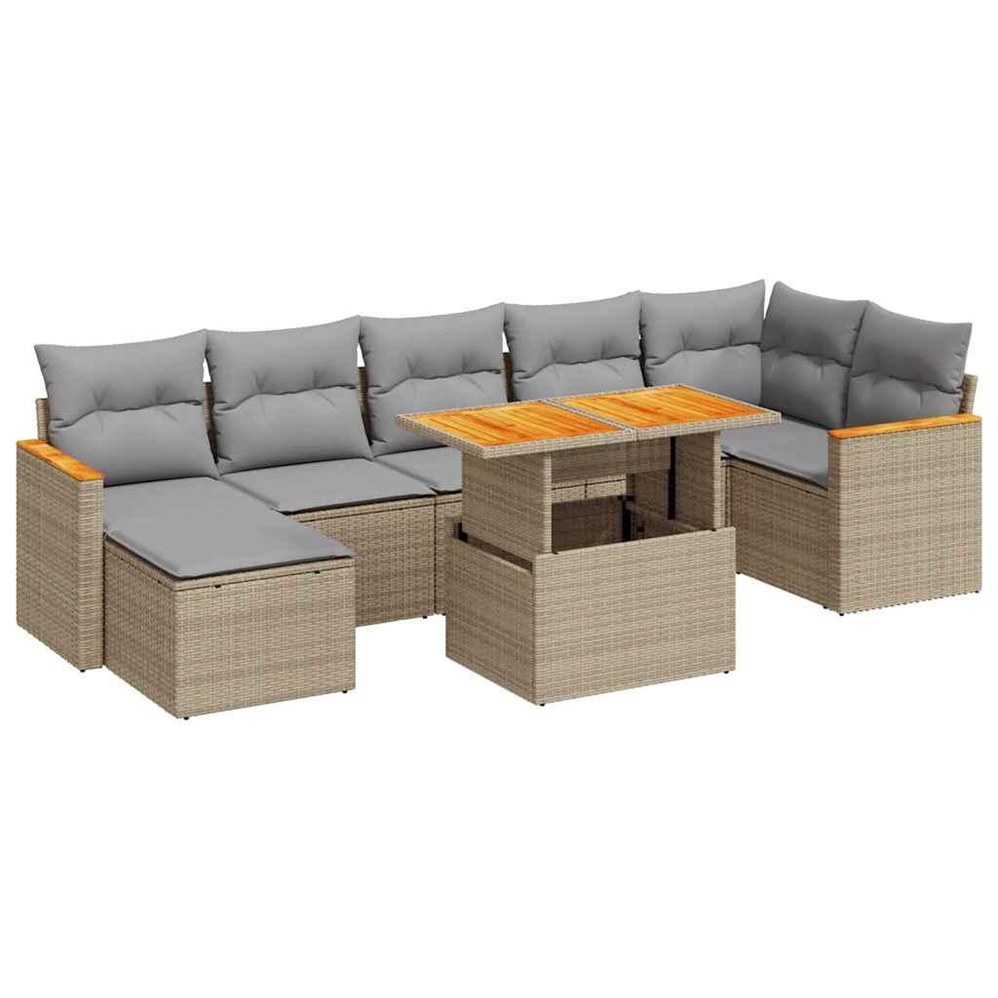 Voir la diapositive 2 : VIDAXL Salon de jardin avec coussins 8 pcs beige resine tressee acacia