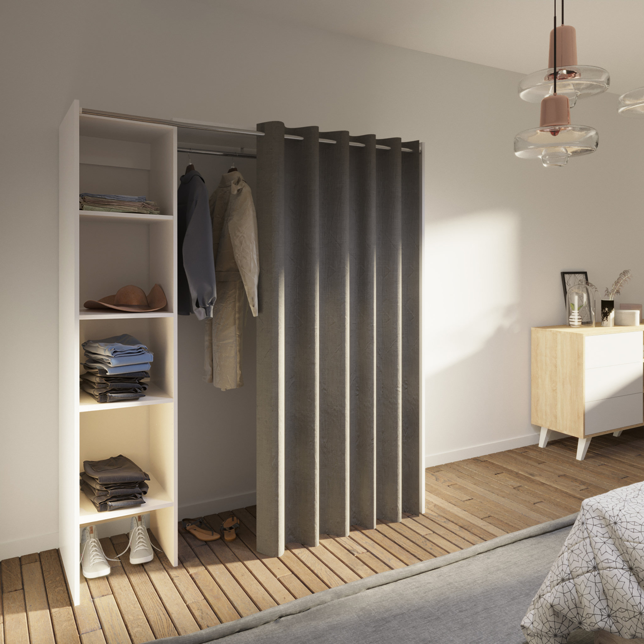 Voir la diapositive 2 : Dressing extensible à rideau H182xL123-160cm