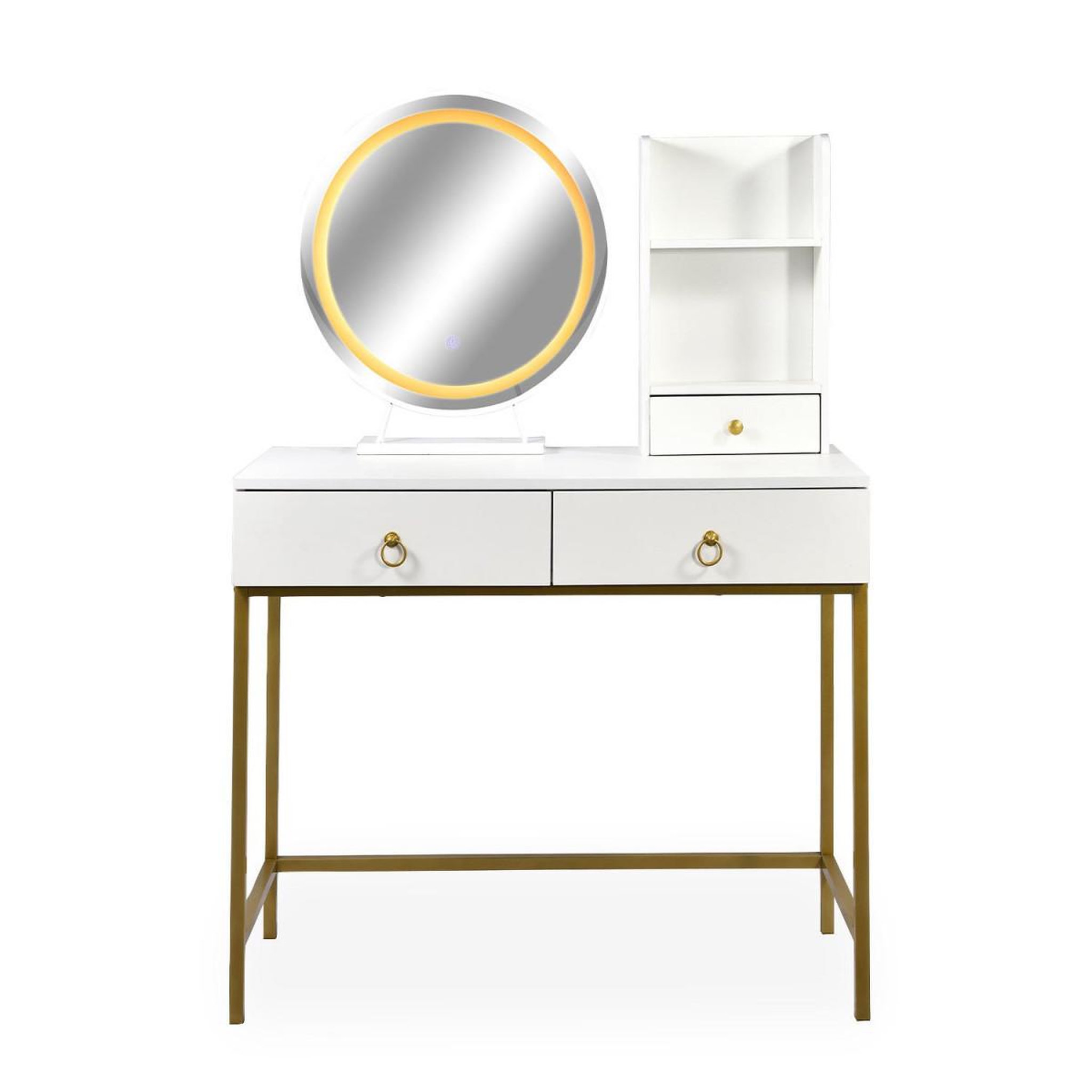 Voir la diapositive 2 : Paris Prix Coiffeuse avec miroir lumineux  essie  125cm blanc & or