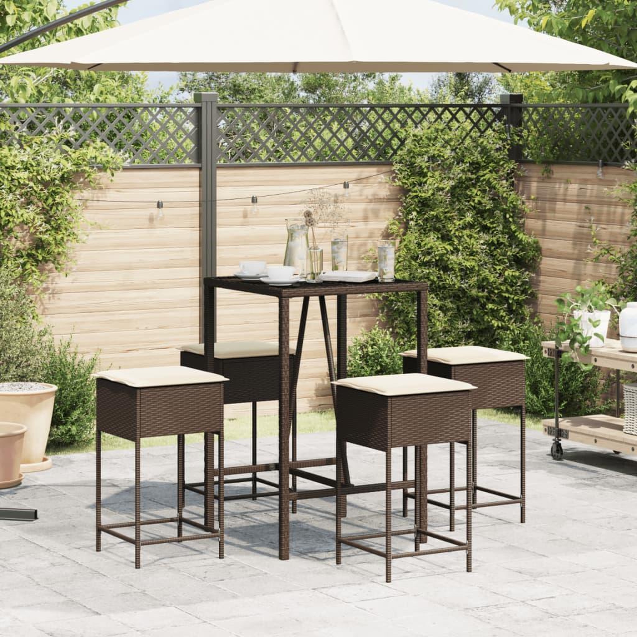 Voir la diapositive 3 : VIDAXL Ensemble de bar de jardin avec coussins 5 pcs marron poly rotin