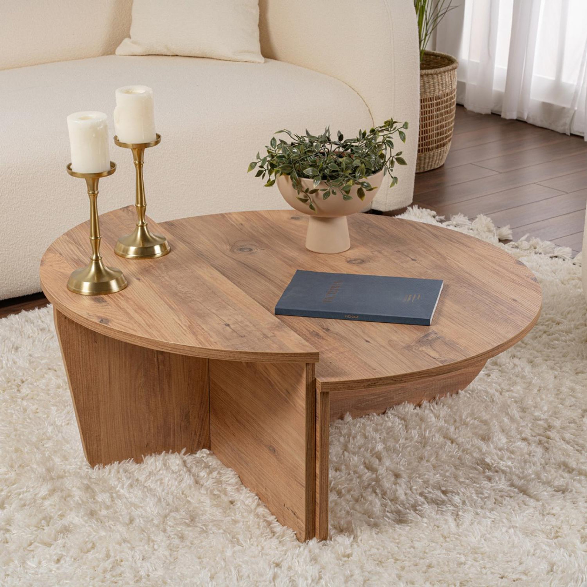 Voir la diapositive 3 : CONCEPT USINE Table basse ronde podium pin atlantique 90cm poul