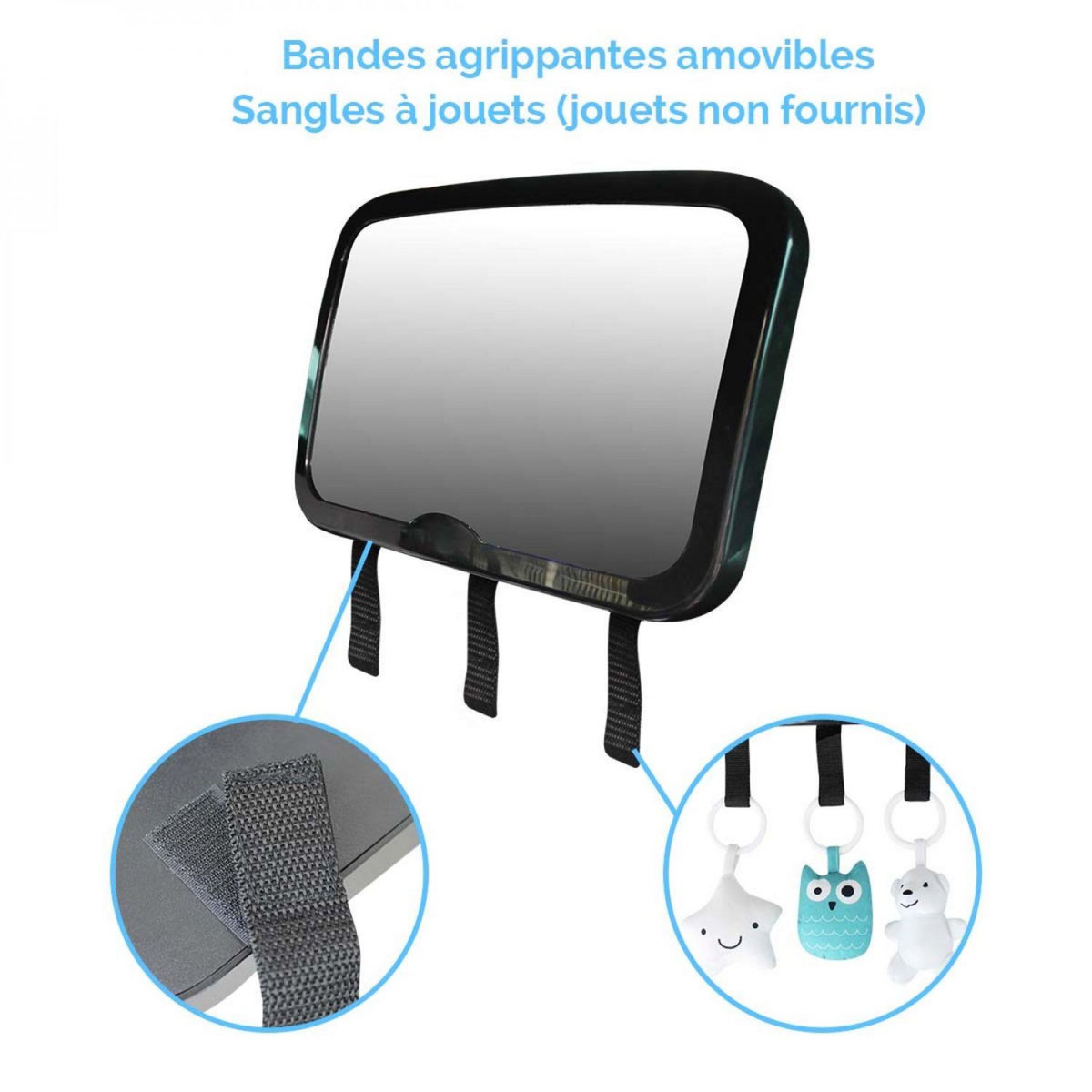Monsieur Bébé Miroir voiture pour bébé 2 en 1 avec sangles amovibles pour jouets ou accessoires