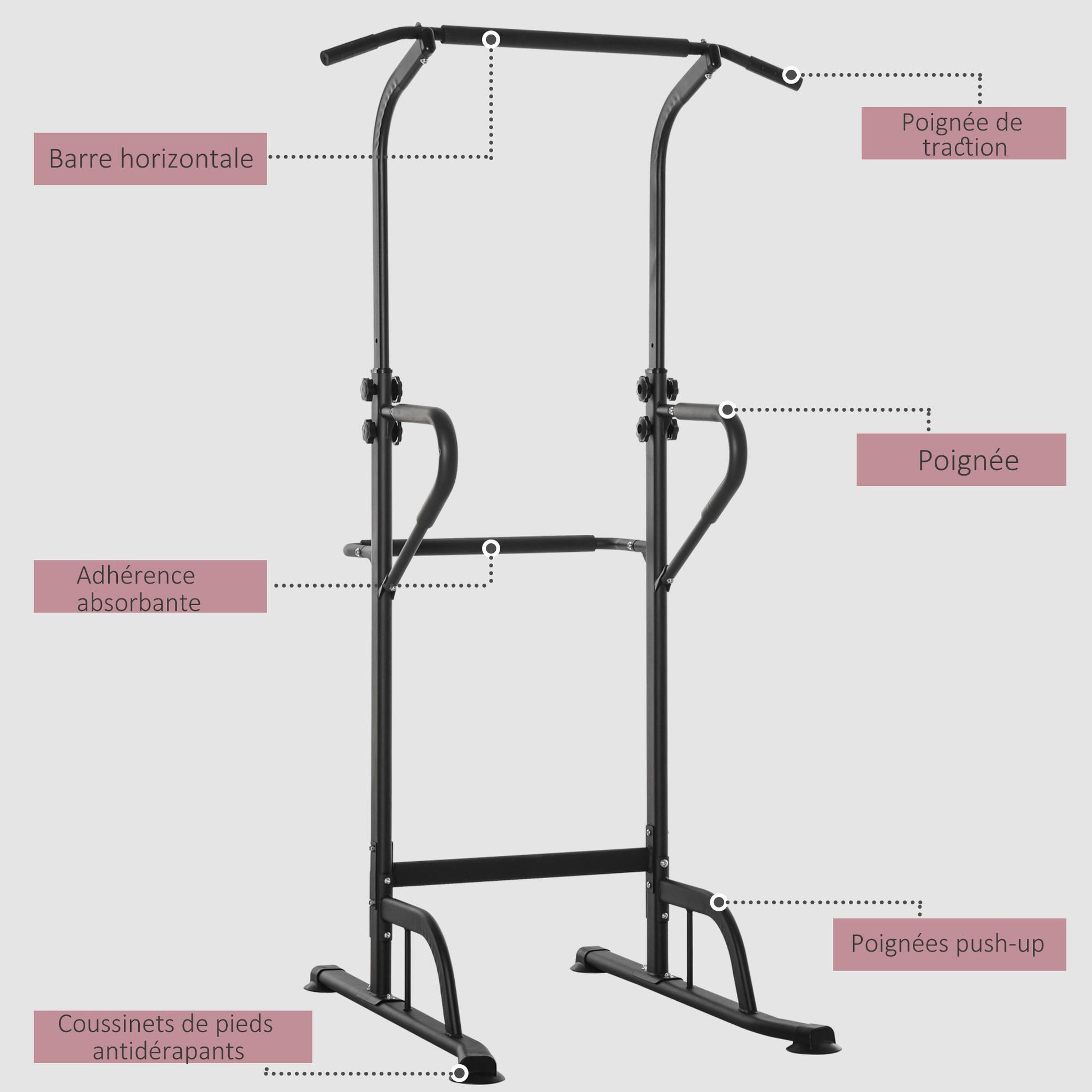 Voir la diapositive 6 : HOMCOM Station de musculation multifonction barre de traction chaise romaine réglable acier noir