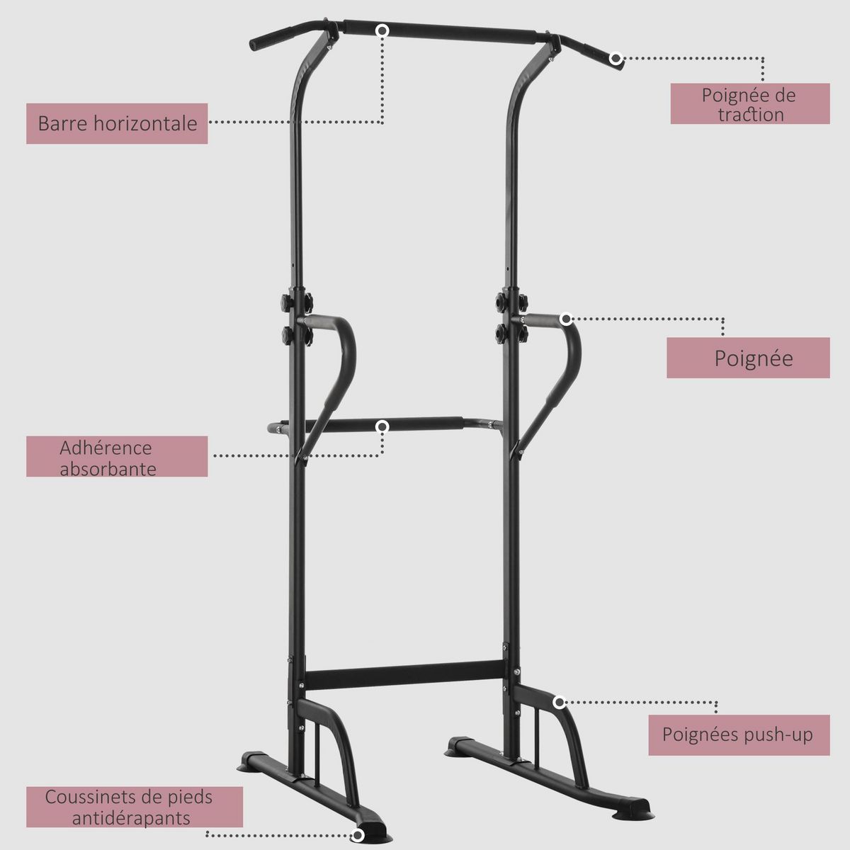 HOMCOM Station de musculation multifonction barre de traction chaise romaine réglable acier noir